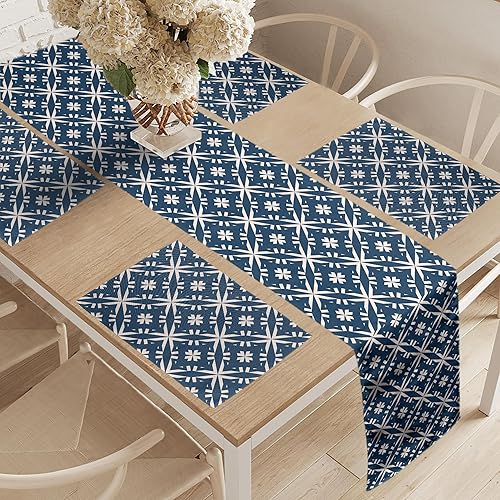 Miniatura 6 de Ambesonne Navy Table Runner & Placemats, Geometric Symmetric Triangular Inspired Isolated Unreal Forms on Plain Backdrop, Set for Dining Table