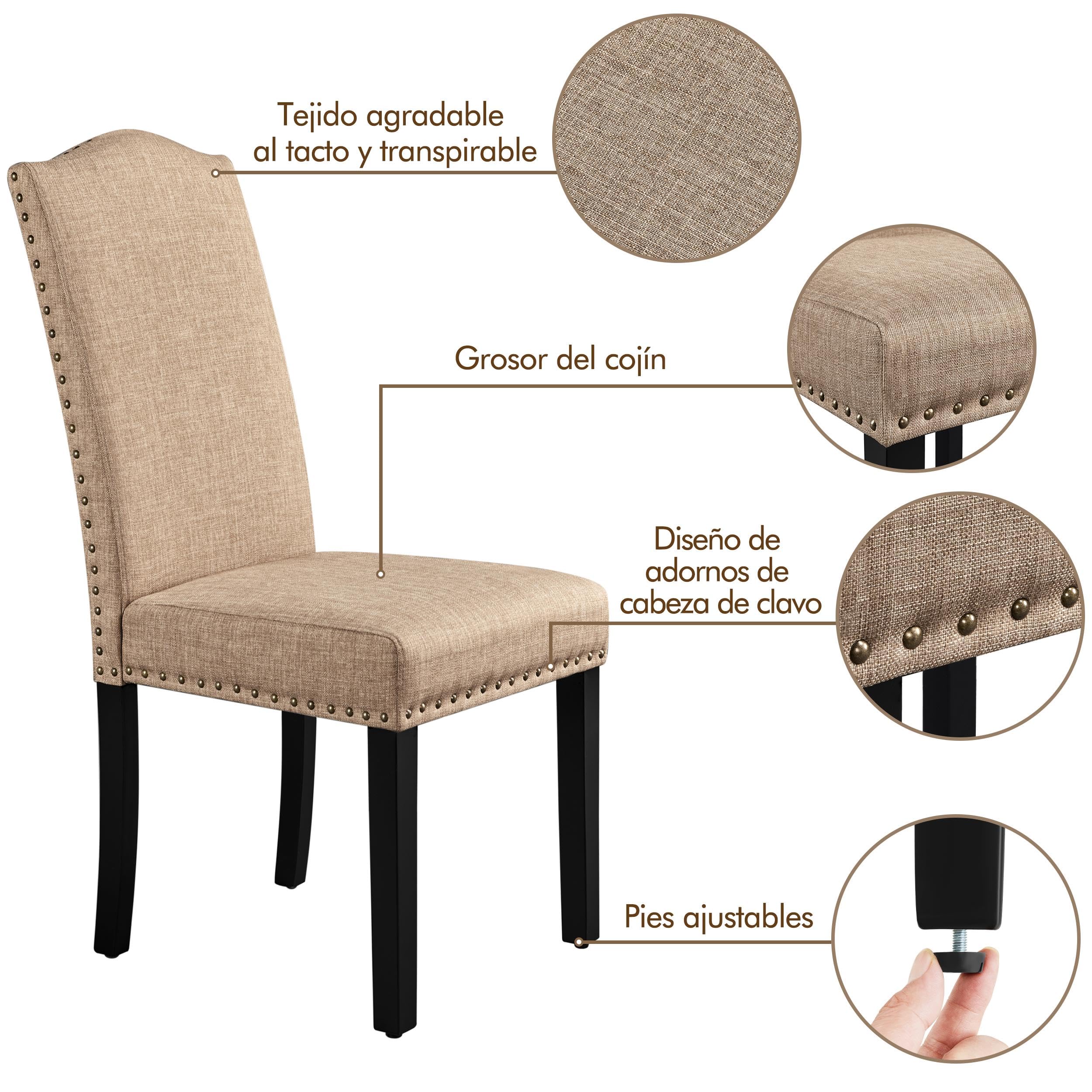 Yaheetech 4pcs Sillas de Comedor Tapizadas en Tela Silla con Respaldo Khaki | Silla para Comedor con Respaldo, Silla Tapizada de Tela, Pata Madera, Pack de Sillas para Restaurante, Sillon