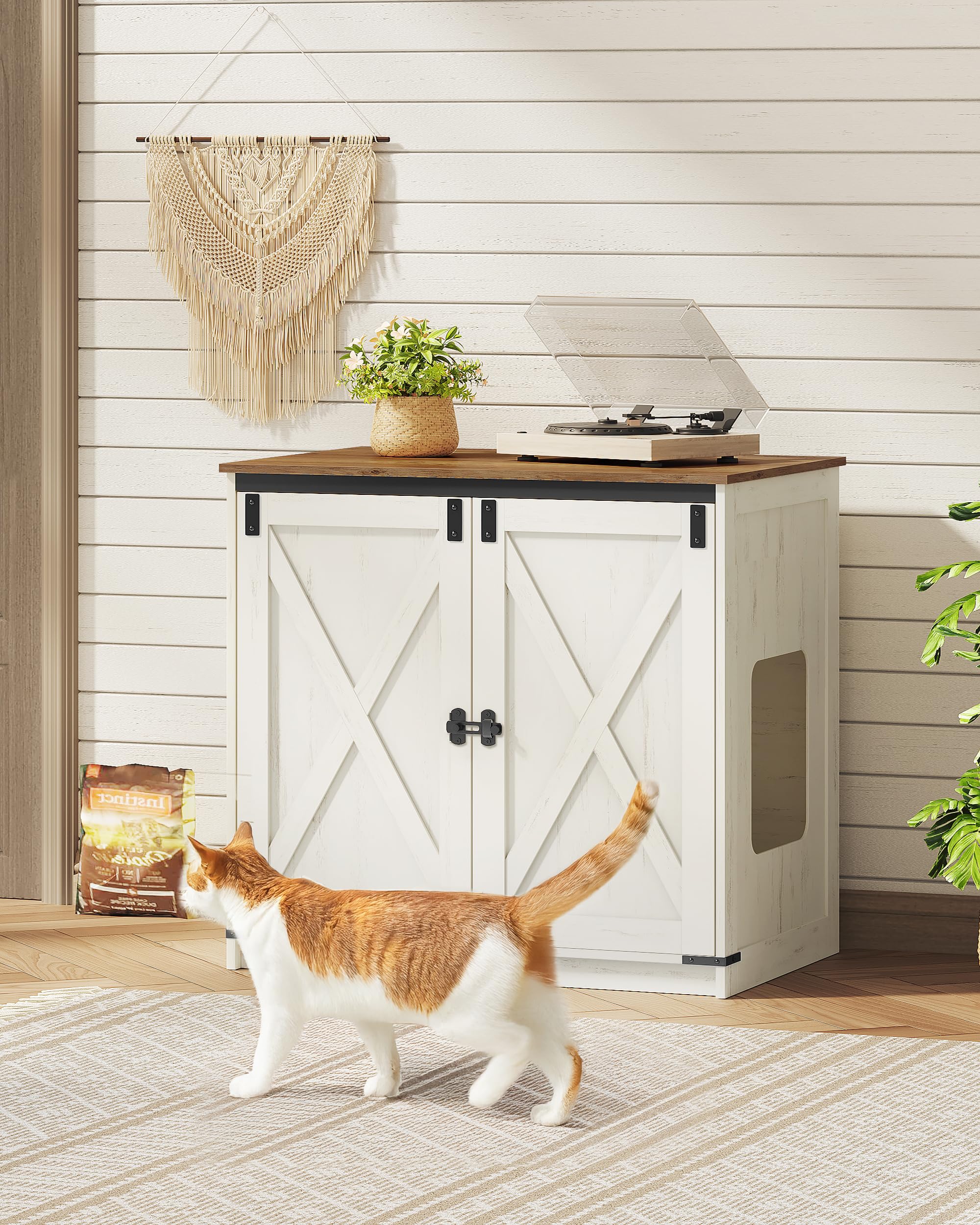 Hzuaneri Cat Litter Box Enclosure Enclosed, Hidden Litter Box Furniture Cabinet Large, Wooden Indoor Cat House with Adjustable Shelf for Top Entry Litter Box, Farmhouse Rustic Brown and White CB85414X - image 3
