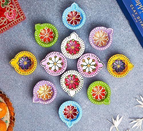 IndoTribe 12 piezas Diwali Diyas para decoración Diwali Decoraciones para el hogar Diwali luces Diwali Decoración Diwali Diya Diwali Vela Diwali