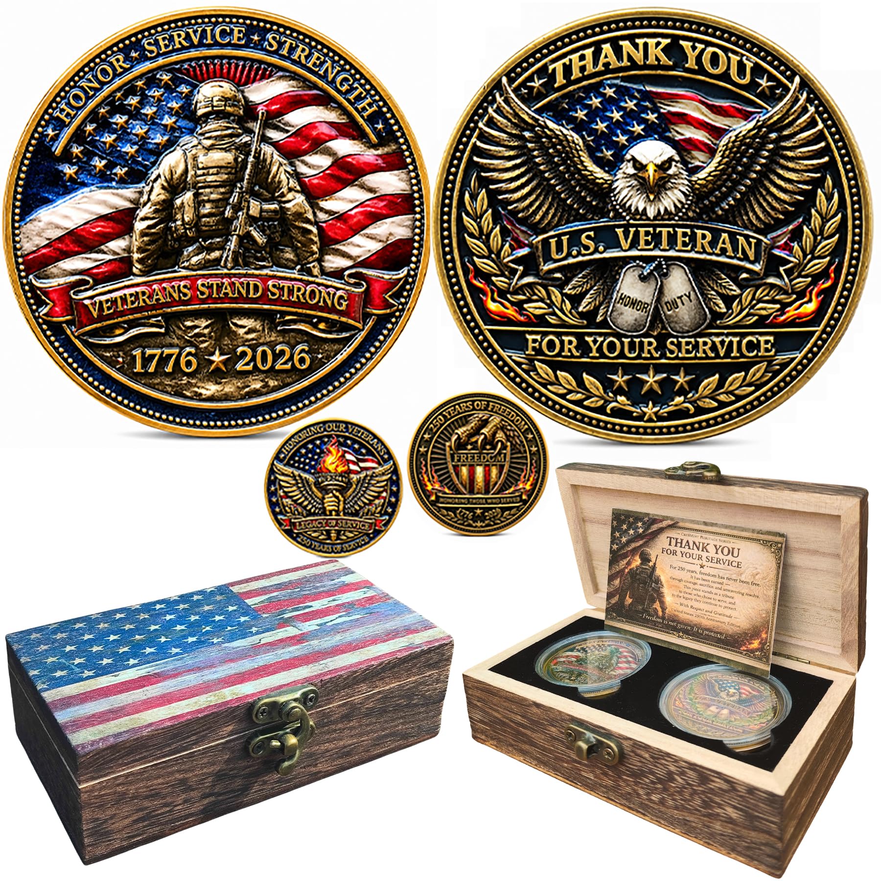 Veteran 250 Anniversary Commemorative Military Coin Gift Set for Collectors