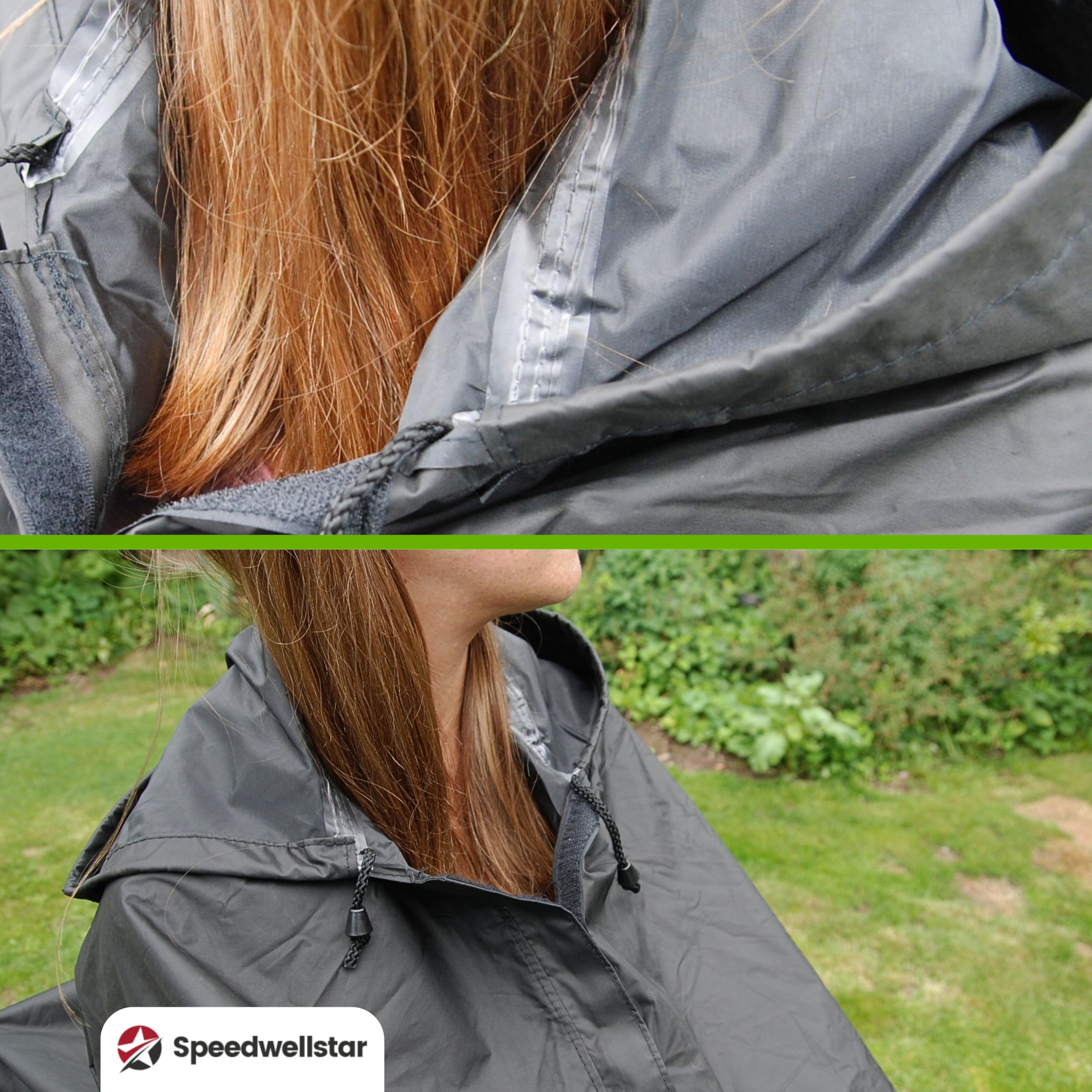 Speedwellstar Capa Lluvia Scooter Movilidad Impermeable Cortavientos Poncho Largo con Capucha Acceso Manos Panel Transparente Reflectante Negro
