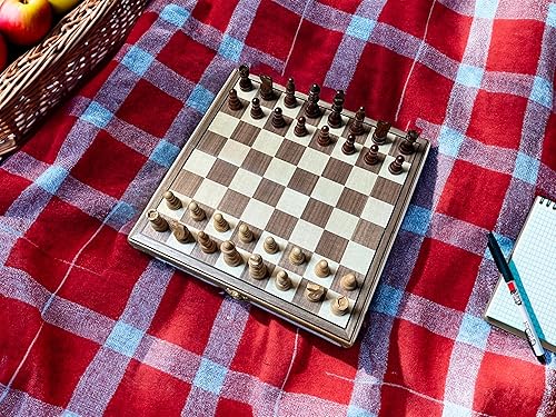 Miniatura 2 de Piezas de ajedrez plegable de madera con bordes biselados,11.5 pulgadas, tablero de nogal