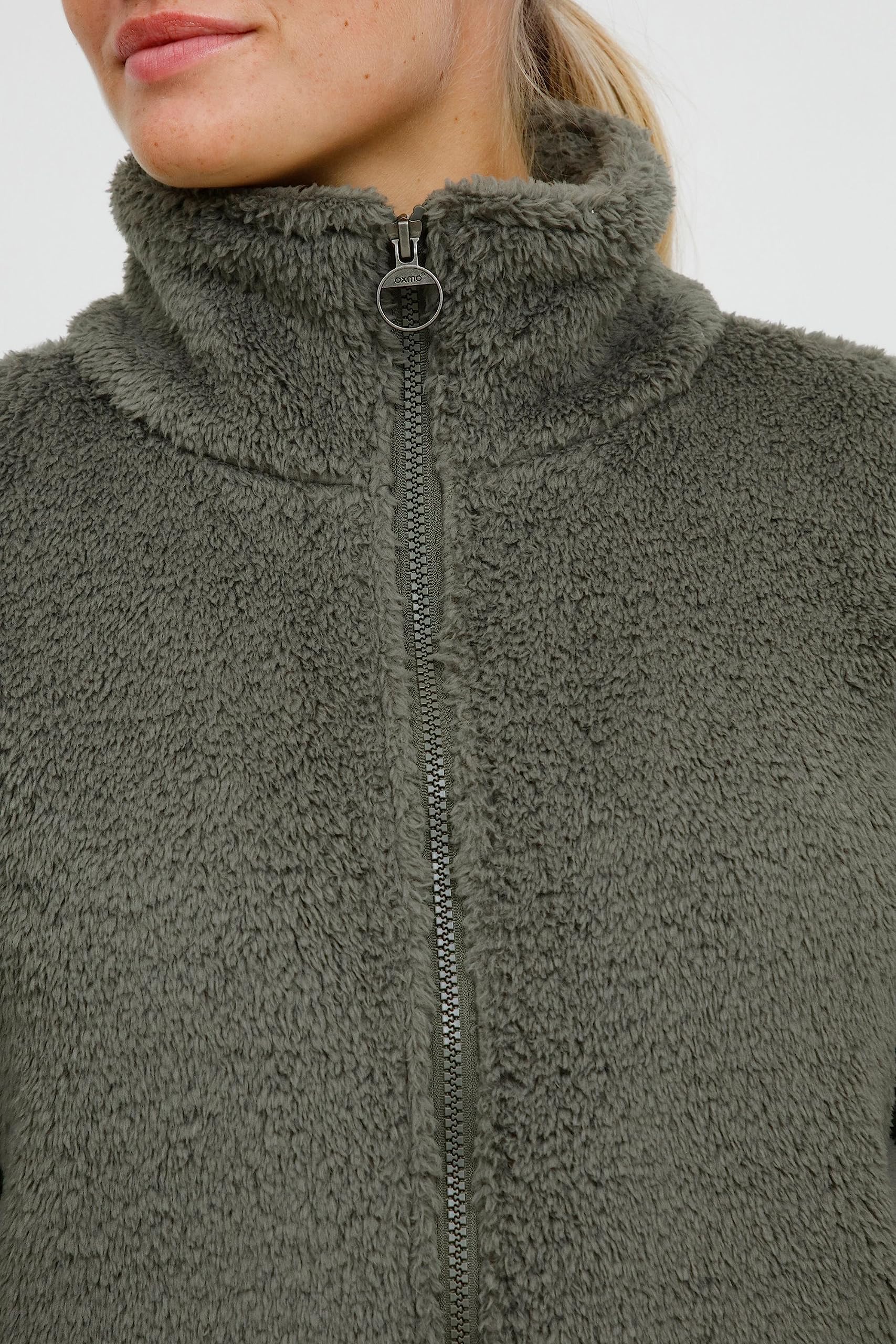 OXMO OXAnneka Damen Sweatjacke Jacke mit Teddyfutter Stehkragen Reißverschluss Eingrifftaschen Regular fit