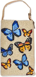 Bamboo Trading Company Butterflies Cell Phone or Club Bag with a separate, secure side zip pocket for cash and credit cards, 7-inch Height, Multicolor