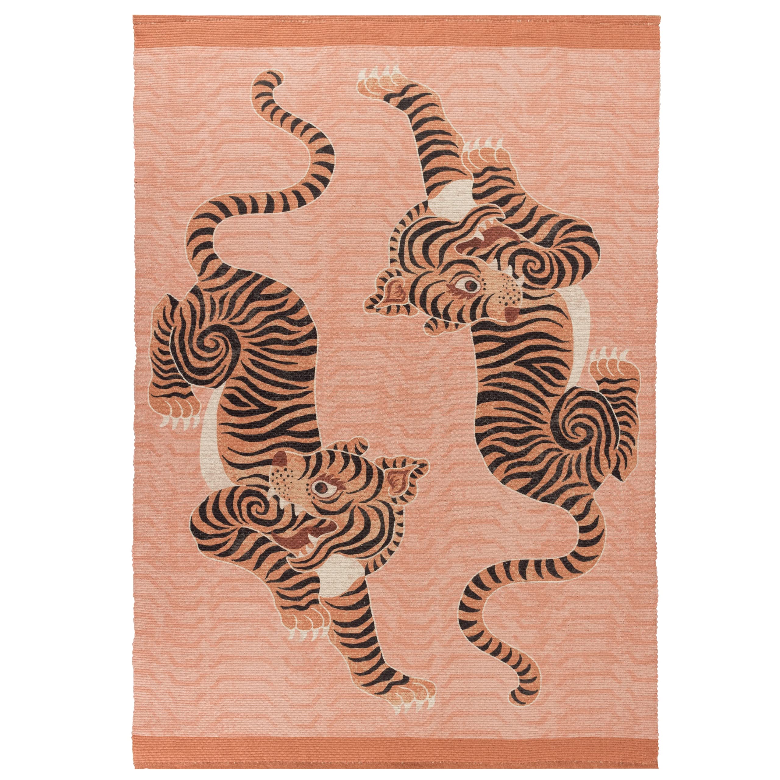 furn. Tibetan Tiger Tappeto – Interno/Esterno Ispirazione Tribale Tigre Lavabile Resistente Alle Intemperie Tessitura Piatta Tappeto (Corallo - 120x170cm)