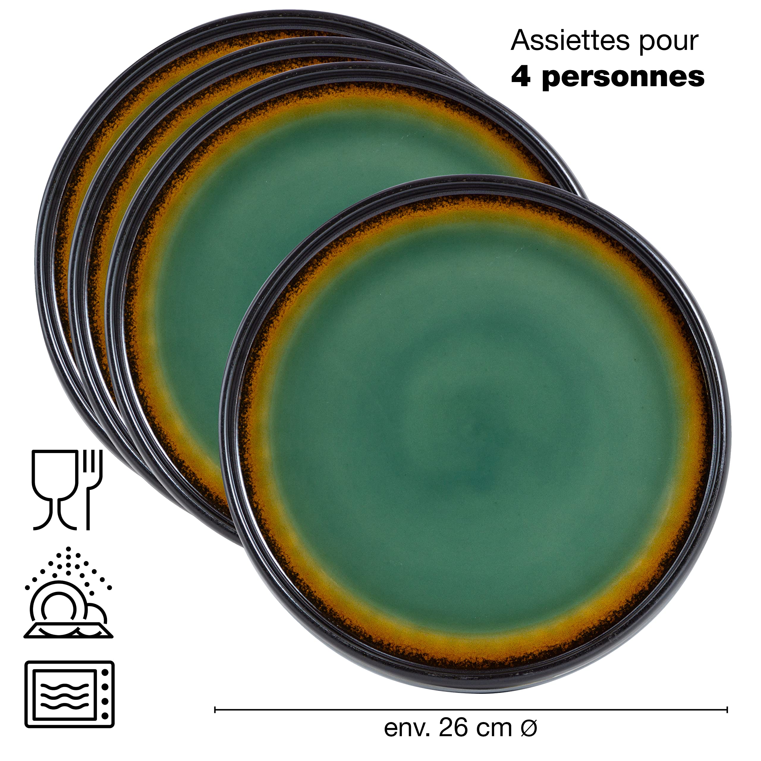 Moritz & Moritz SOLID Lot de 4 assiettes plates en grès 26 cm