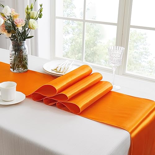 Miniatura 4 de 4 caminos de mesa de satén naranja de 12 x 108 pulgadas, elegante y suave, decoración de mesa de tela sedosa para decoración de boda, banquete de