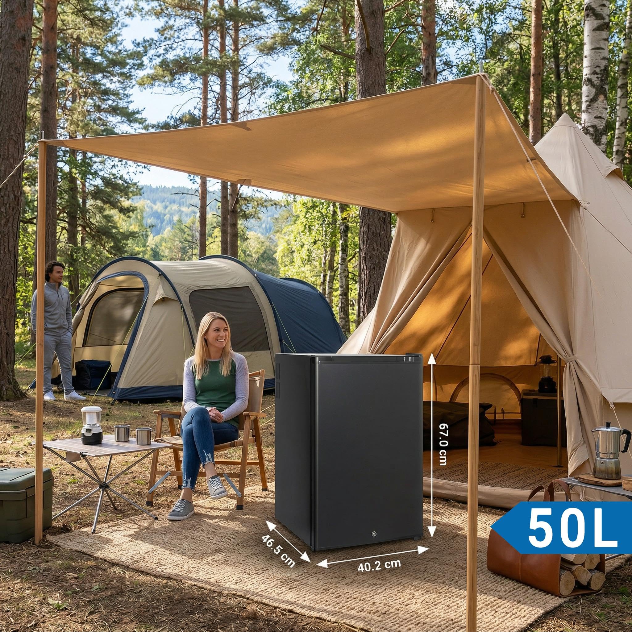Camping Kühlschrank 50L, Kühlschrank 12V 230V, Kühlschrank Wohnwagen mit Schloss und Wendetür, Wohnmobil Kühlschrank, Minikühlschrank lautlos für Camping, Auto, Zimmer, Schwarz