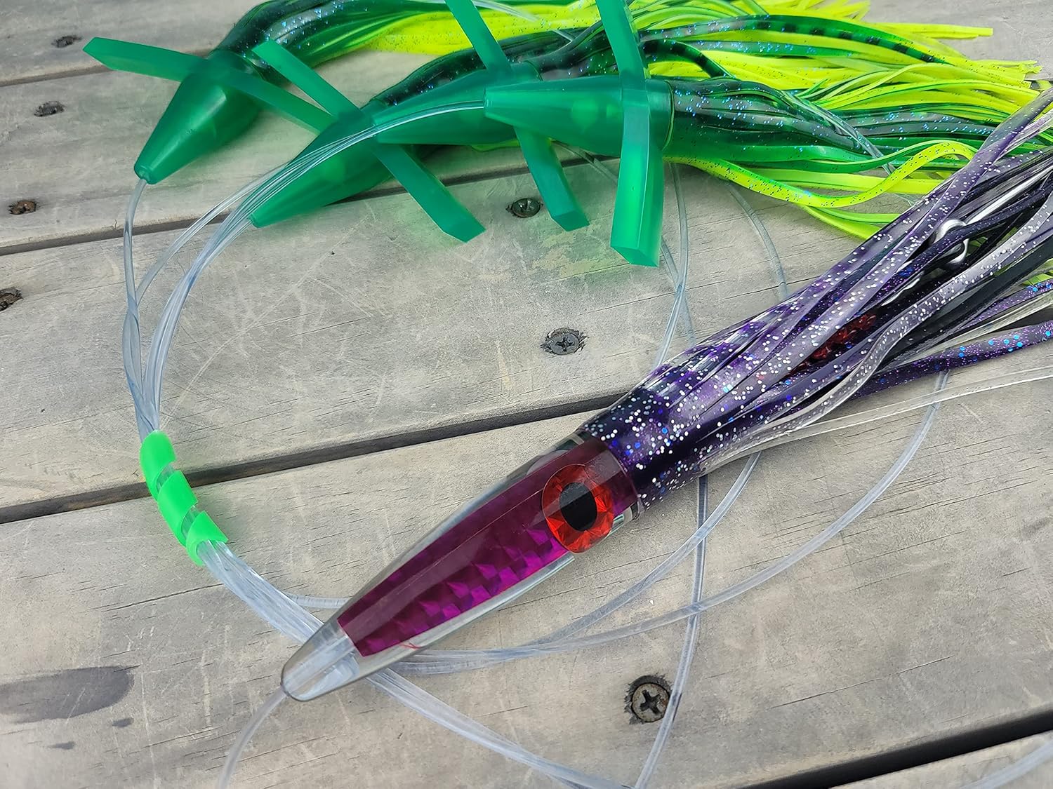 Lobo Lures #222 Tuna Crack Commotion Splash Machine Tuna Bullet Daisy Chain 400lb Leader & 10/0 Hook