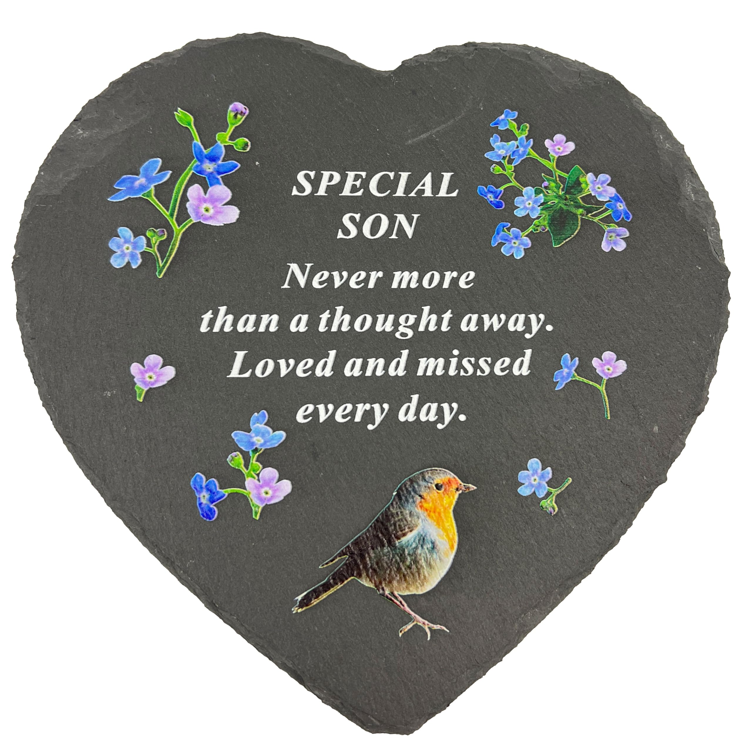 Angraves Multicolor Special Son Graveside Memorial Robin Slate Love Heart Grave Plaque Stepping Stone Ornament Decoration