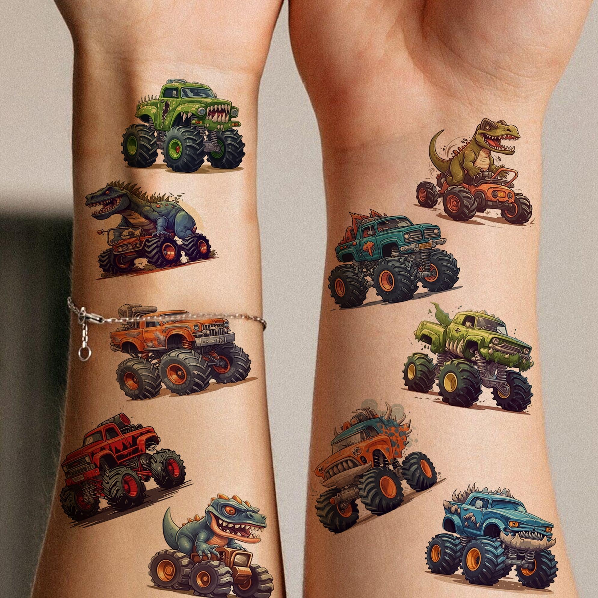 50 PCS 3D Monster Truck Temporary Tattoo for Kids Boys T-Rex Dinosaur Temp Bulk Waterproof Fake Tattoo Stickers Race Car Body Face Arm - Image 4