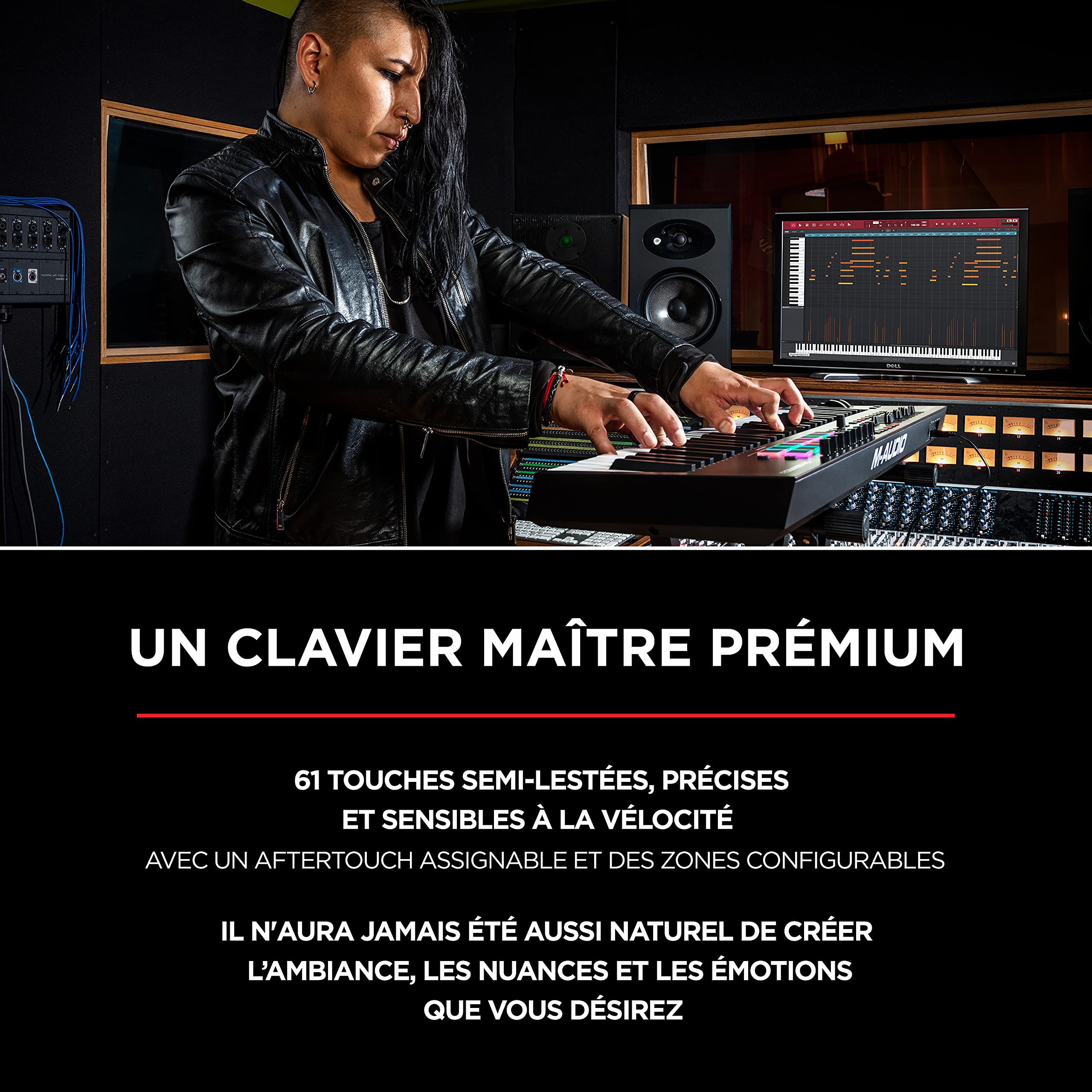 M-Audio Oxygen Pro 61 + SP-2 - Clavier Maître MIDI de 61 Touches sensibles à la velocité, Pads de lancement, potentiomètres, Suite de Logiciels + Pédale de Sustain Universelle de Type Piano