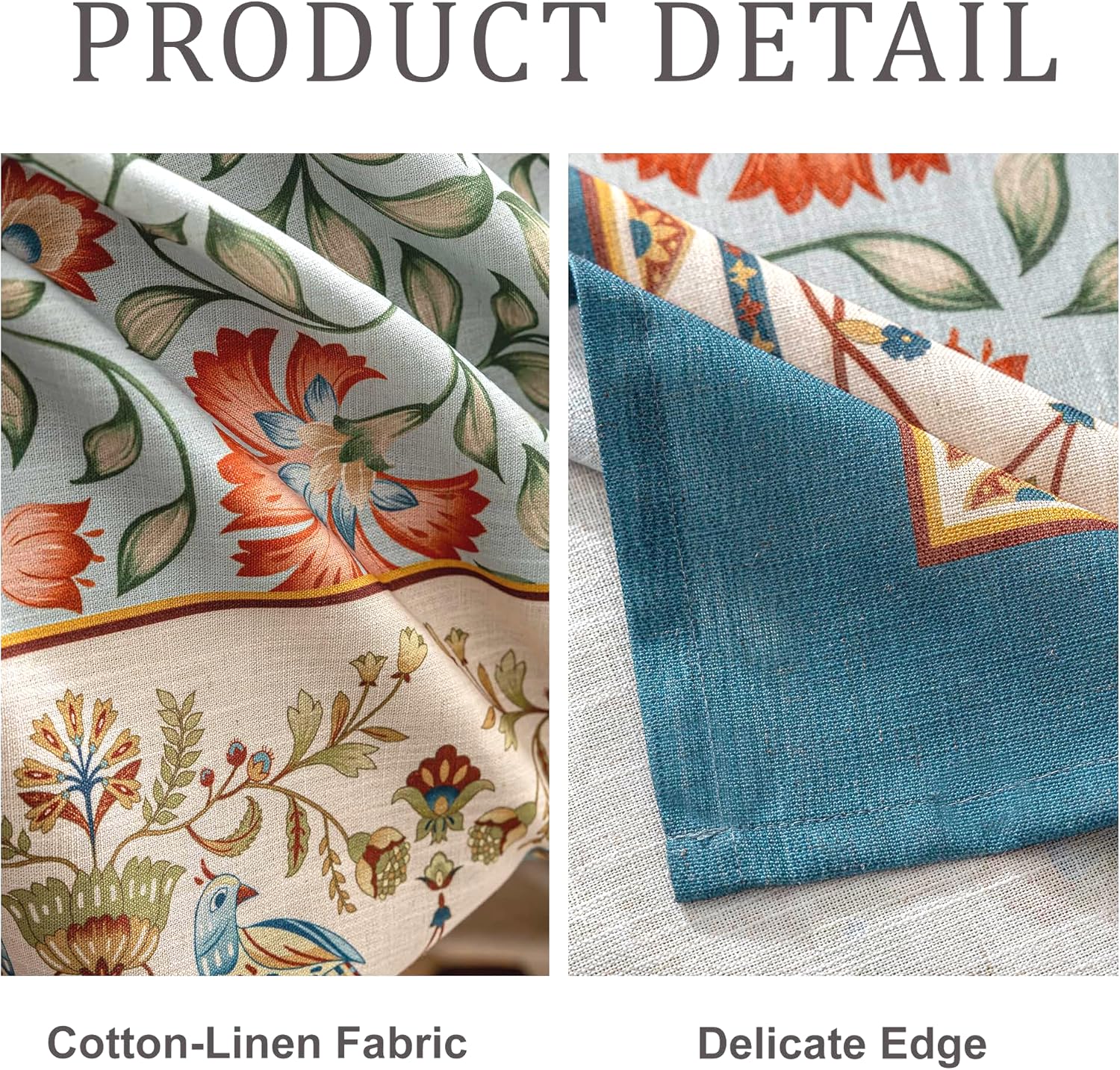 JIALE Table Cloth Rectangle Table, Cotton Linen French Designer Pattern Vintage Floral Table Cloth with Flowers and Leaves Farmhouse Table Cover for Kitchen Dining, Christmas, 60"x80" - Image 3