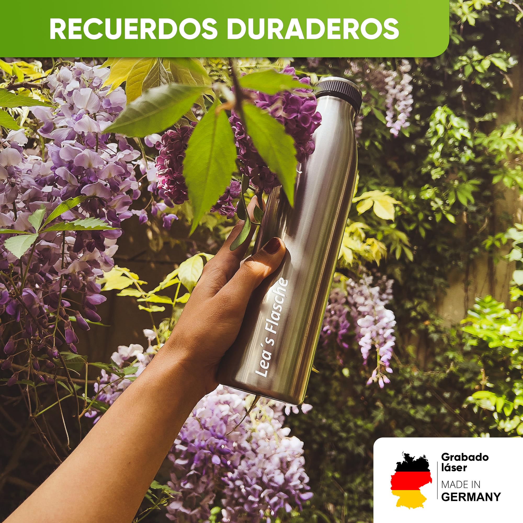 Blockhütte Personalizada Botella Agua Acero Inoxidable 750ml I Termo Agua Fria para 25h Bebidas Frias I Garrafa Termica a Prova de Fugas I Water Bottle para hacer Deporte y Oficina, sin BPA