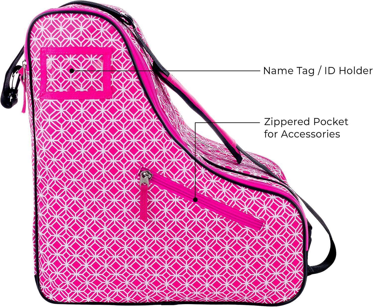 Thorza Roller Skate Bag for Girls, Pink, Stores Inline, Quad, or Ice Skates, 3 Zippered Pockets with Small Storage Compartment for Skating Accessories, Carry Handle and Shoulder Strap : Sports & Outdoors