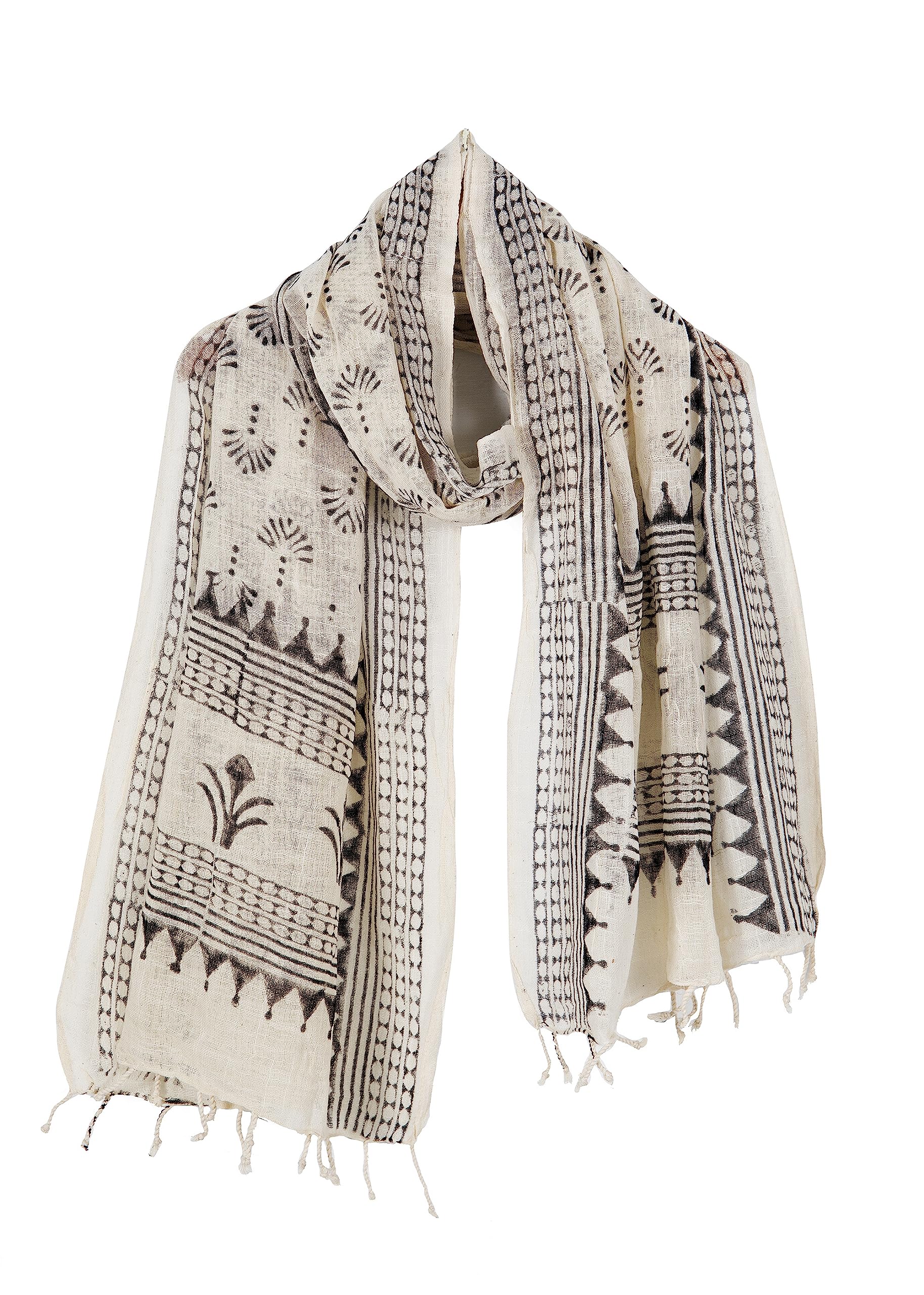 ravaiyaa - attitude is everything Women's Cotton Dupatta Handmade Block Print Floral Scarf Lightweight Wrap Chunni (White)-picture-10