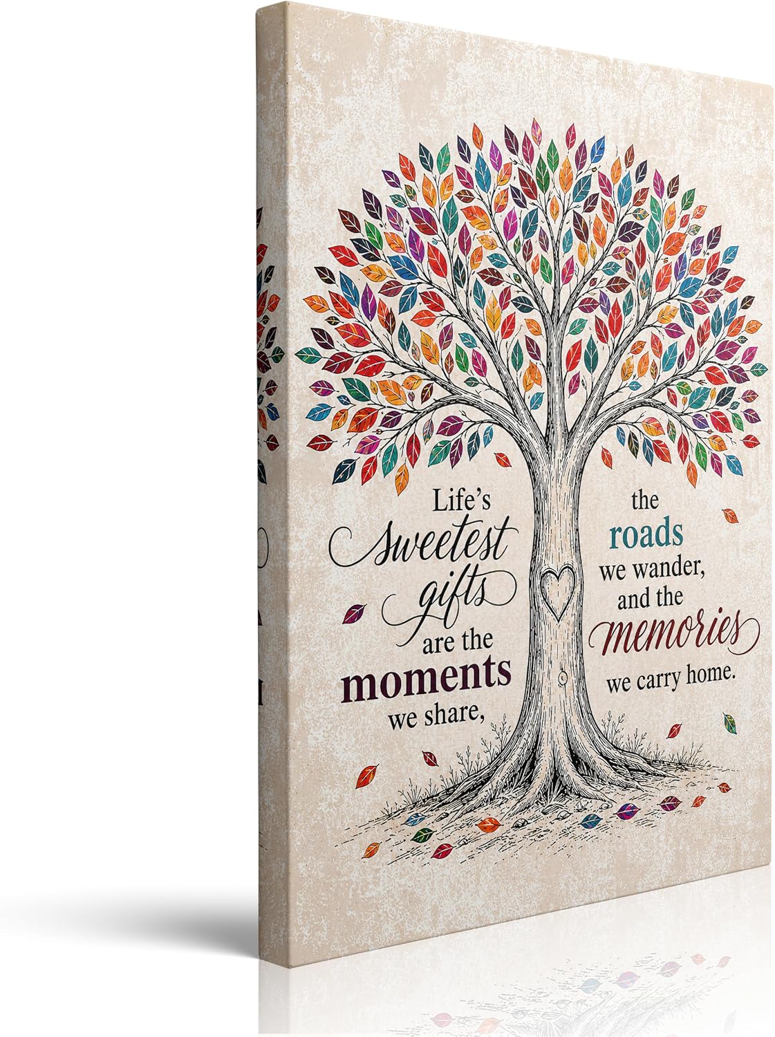 Life Journey Canvas Wall Art Framed Colorful Tree Inspirational 16x24 Inch