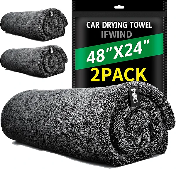 2 Pack Car Drying Towels (48”x24”),Extra Large Double-Twist Pile Drying Towels Car Detailing for Car Care Wash,Car Super Cleaning Supplies Accessories kit,Ultra Absorbency,Chamois Shammy Cloth