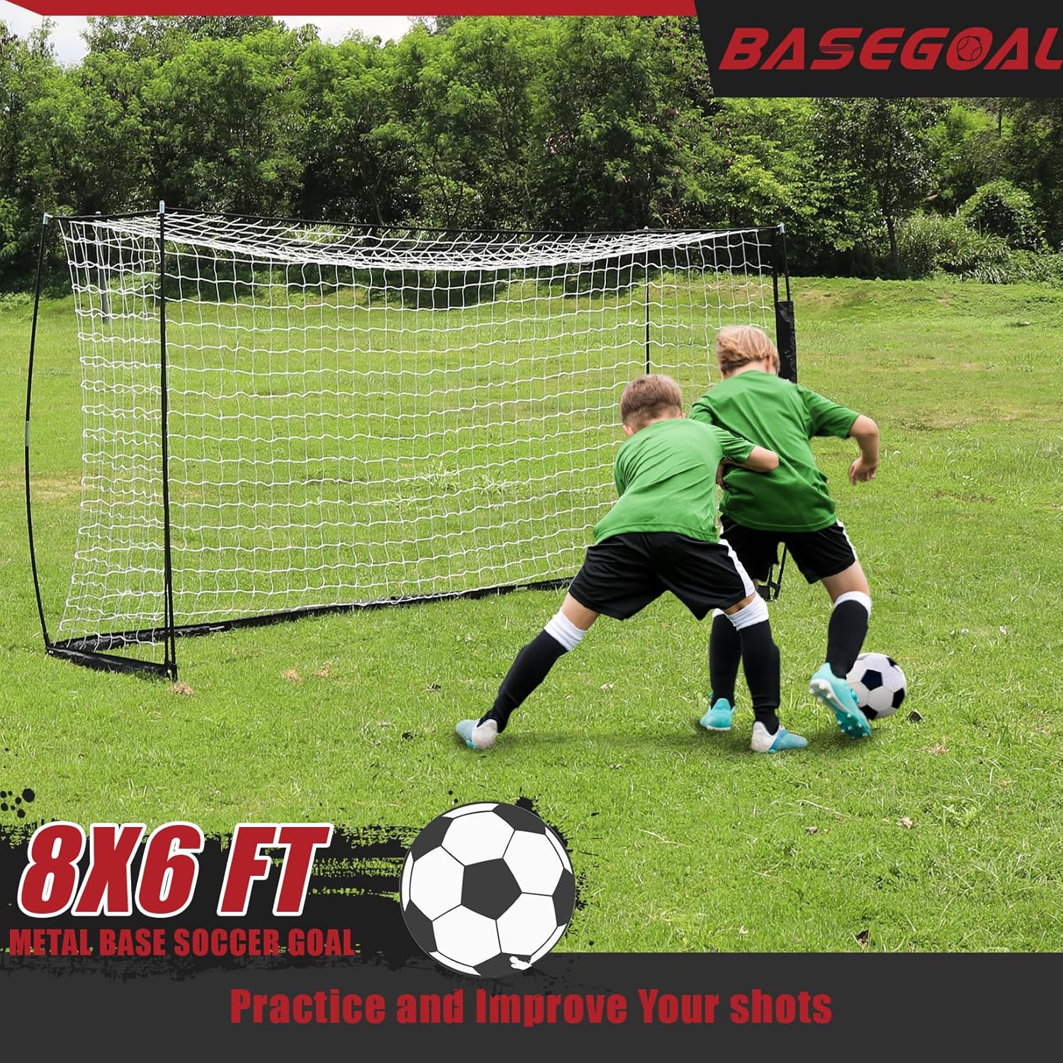 BaseGoal Soccer Goal,Soccer Net,Soccer Goals for Backyard,with Bow Frame,Collapsible Metal Base and Agility Ladder