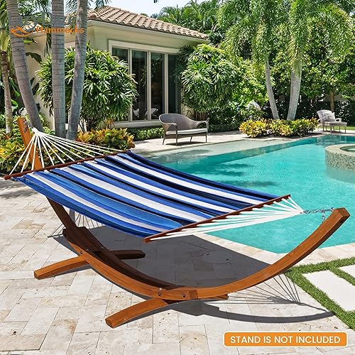 Miniatura 9 de Lazy Daze Hammocks Hamaca doble de tela de algodón con barra separadora, hamaca portátil para acampar con bolsa de transporte y correas para árbol