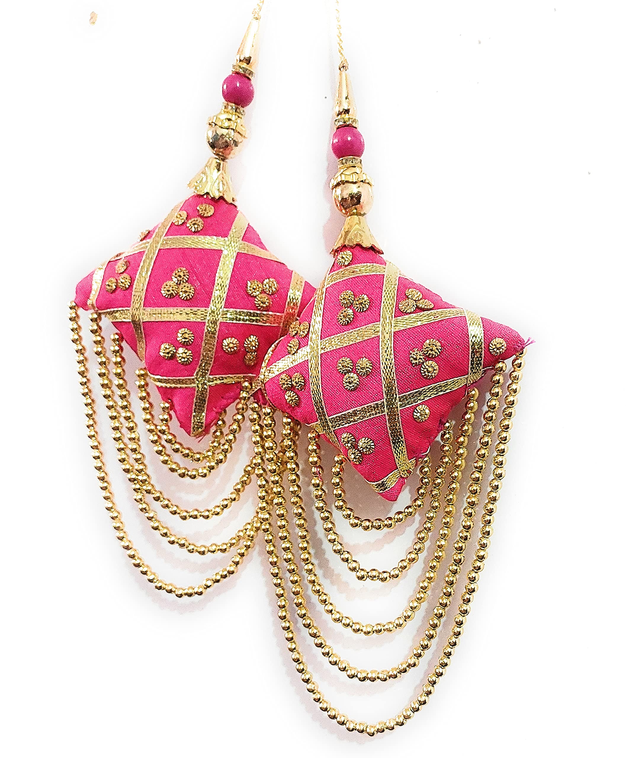 Libas Fashion Handmade Latkan for Blouse, Saree, Lehenga, Dupatta & Kurti Tassel with Golden Beads Chain (Pair Set) (Pink)