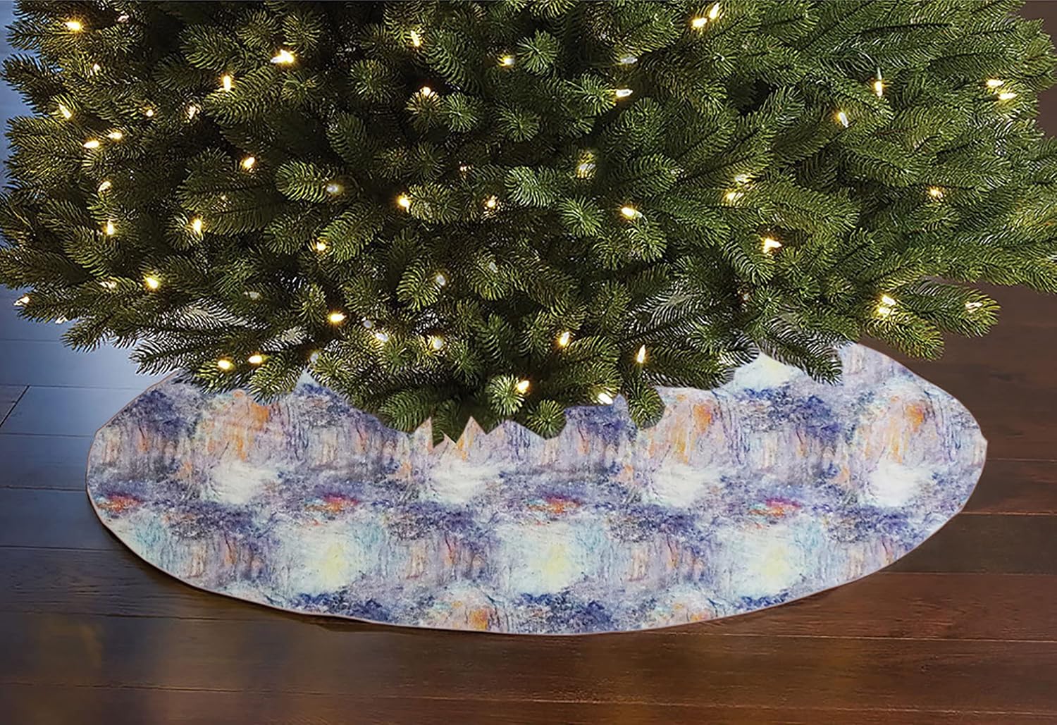 lovemyfabric Cotton Print Holiday Tree Skirt 42" Round Winter Themed Prints (Fireworks on Blue)