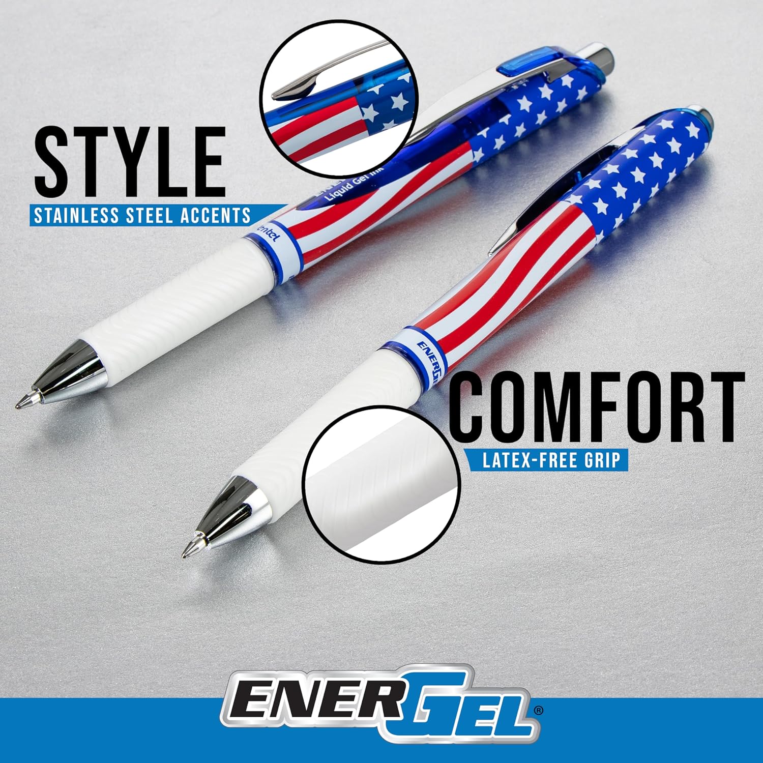 Pentel EnerGel RTX Retractable Liquid Gel Pen, Flag Barrel, (0.7mm) Metal Tip, Medium Line, Black Ink, Pack of 8 Pens