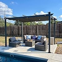 PURPLE LEAF 10x13 Ft Aluminum Pergola with Retractable Canopy - Wind-Resistant Outdoor Patio Gazebo Grey Heavy-Duty Frame