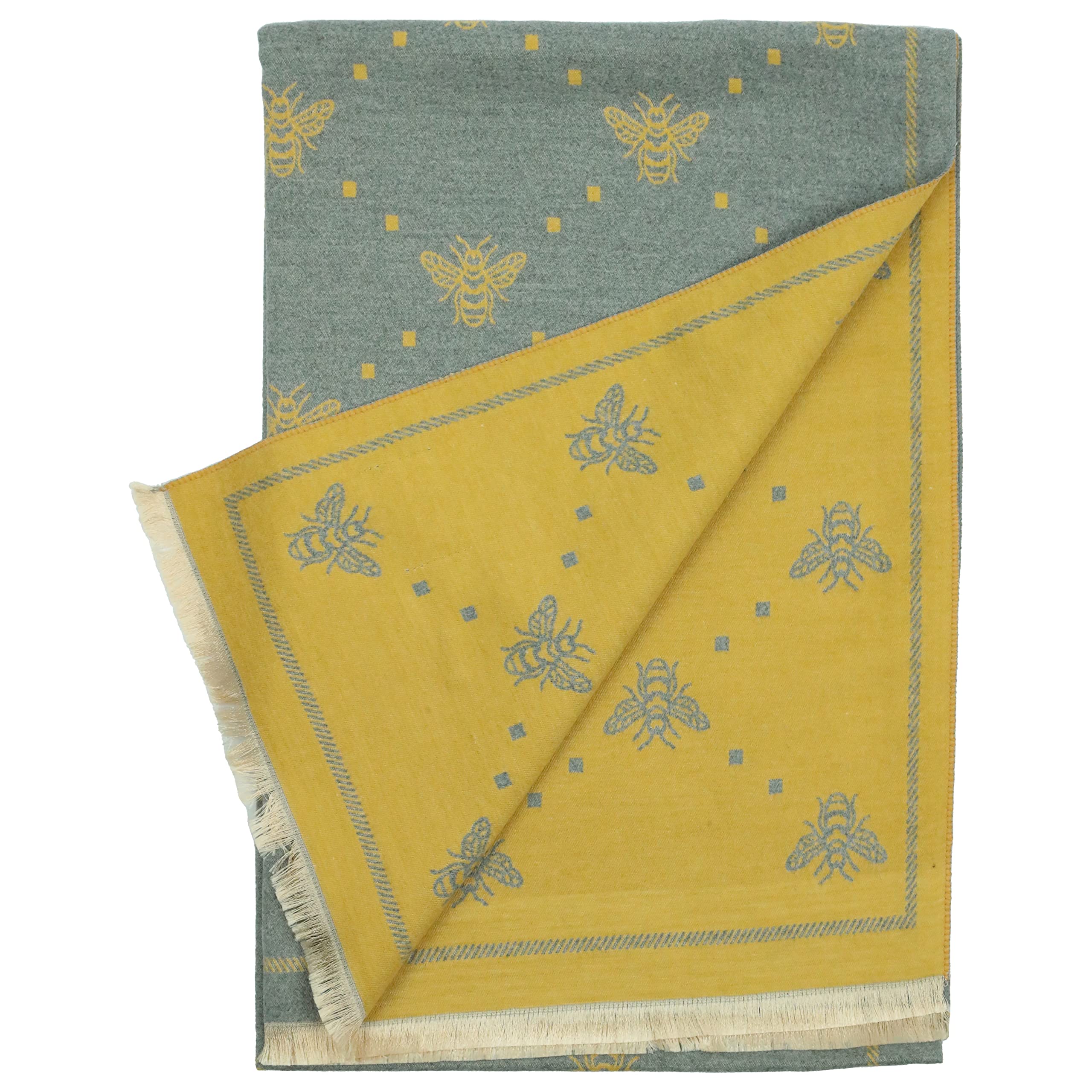 Hazy Blue New Heritage Collection - Women's Scarves Wrap Scarfs Lightweight Reversible Cashmere Feel Shawl, Neck wrap - Bee Dots Grey Mustard Bees
