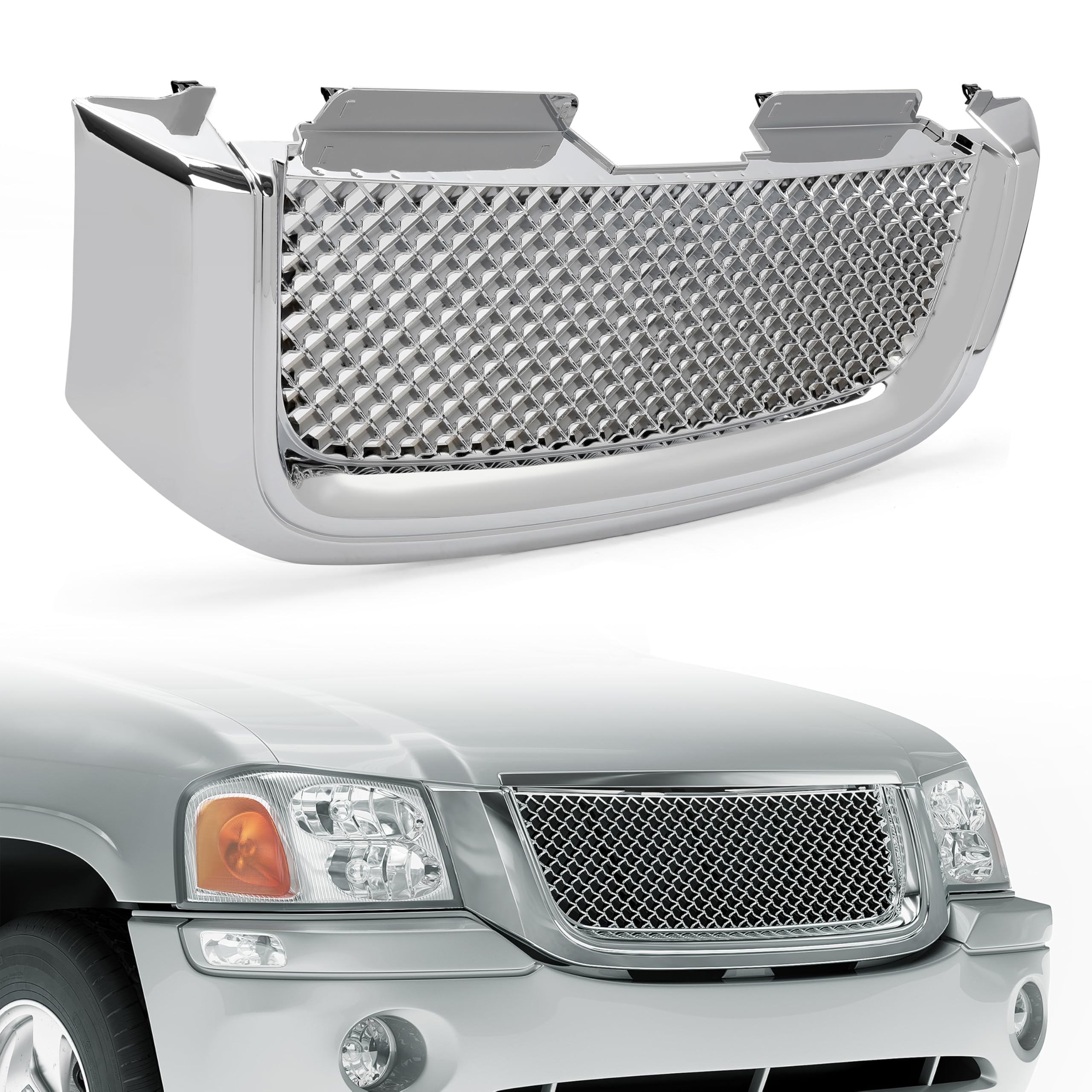 KUAFU Front Header Panel For 2002-2009 GMC Envoy/Isuzu Ascender - Black PP Plastic Replacement (3-Piece Set)