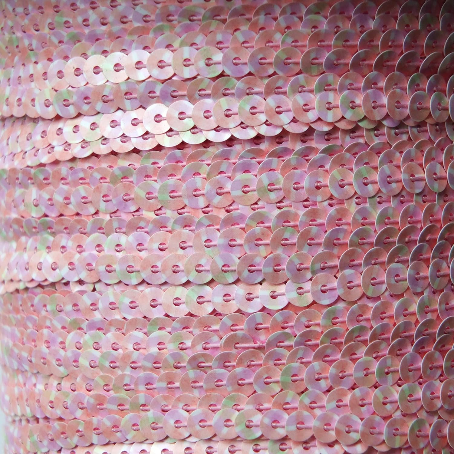 Sequin Trim 4mm flat Petite Opaque Pink and Pastels ~ Flat, stitched sequin string, strung by the yard, for embroidery, applique, arts, crafts, bridal wear, embellishment. 15' per pack. Made in USA