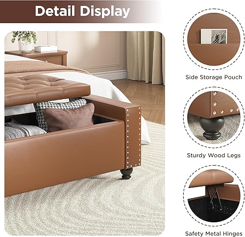 Miniatura 3 de Maupvit Banco otomano de almacenamiento, banco de dormitorio de 49 pulgadas, otomano tapizado con almacenamiento, banco de entrada con botón
