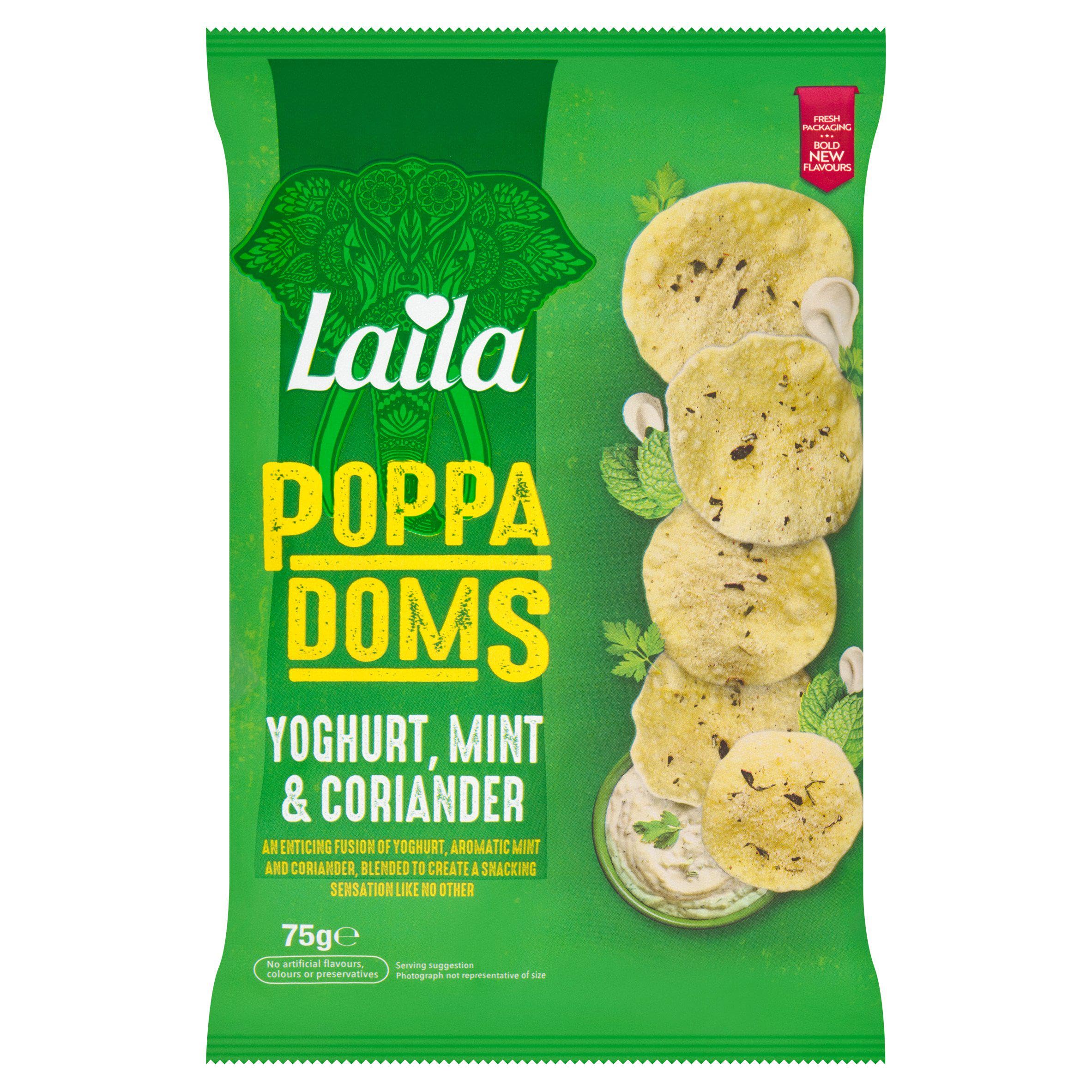 LAILA Yogurt, Mint & Coriander Mini Popadoms 75 g (Case of 12)