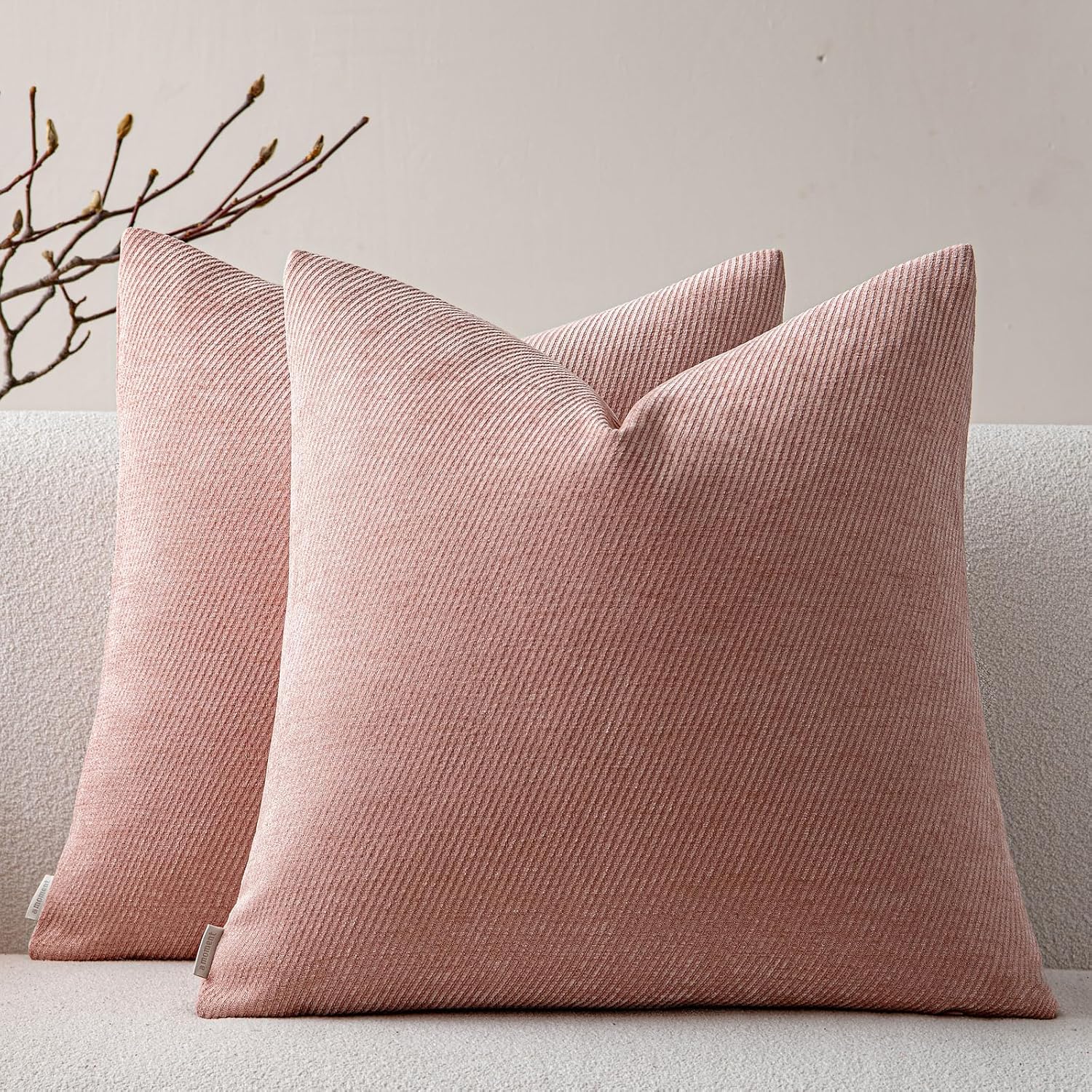 a moment Pack of 2 Decorative Chenille Throw Pillow Covers with Twill Cushion Covers for Sofa Living Room Couch Bed 20x20 Inch Blush Pink