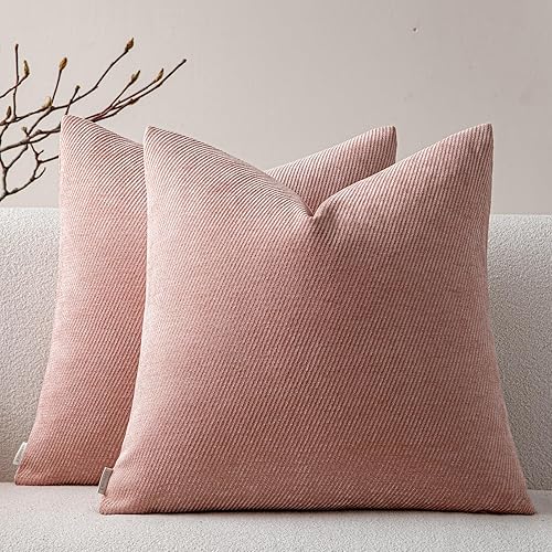 a moment Pack of 2 Decorative Chenille Throw Pillow Covers with Twill Cushion Covers for Sofa Living Room Couch Bed 18x18 Inch Blush Pink