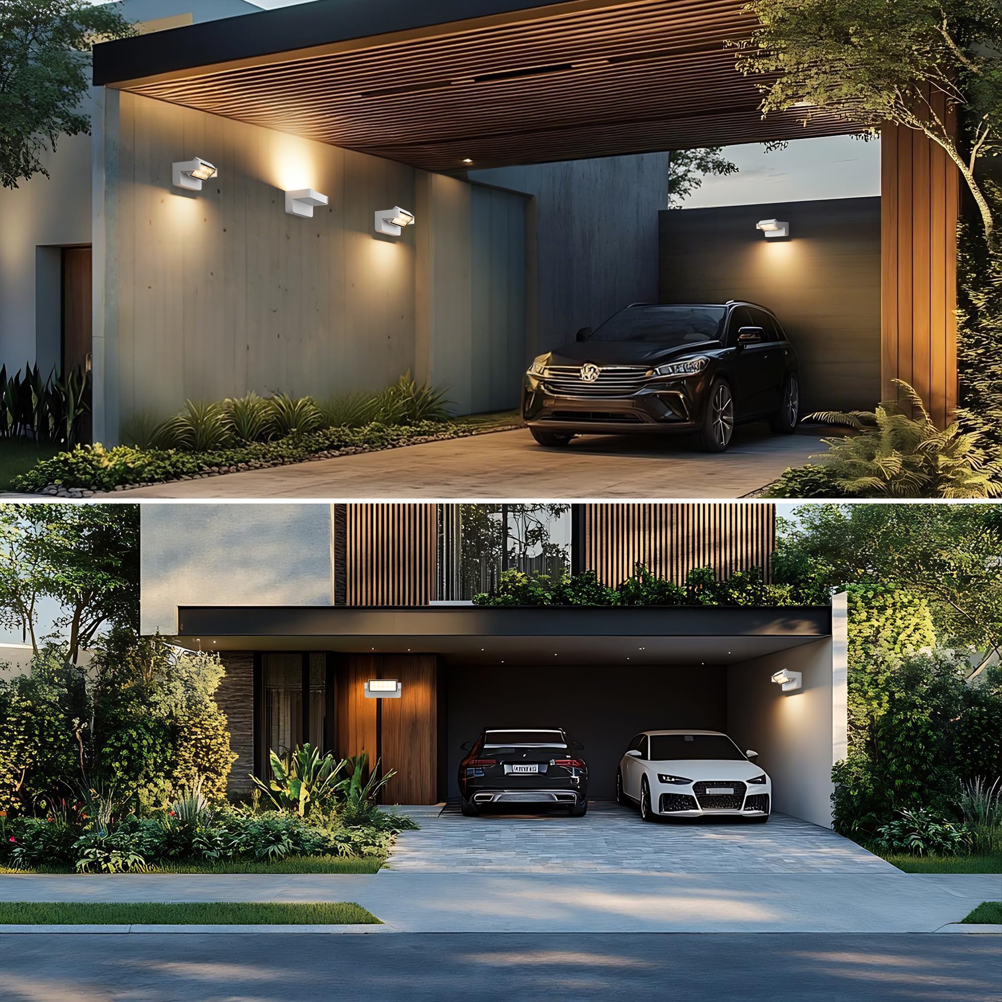 Aipsun Applique LED Extérieur 24W - Panneau Ajustable 350° en Aluminium, IP65 Blanc, 1500 Lumens, 3000K, pour Garage, Terrasse, Jardin