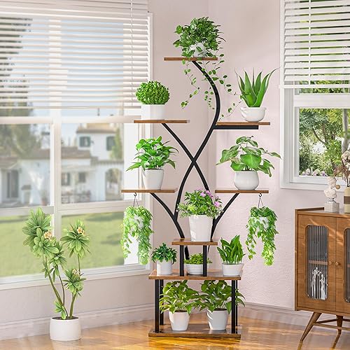 Miniatura 9 de Soporte para plantas de interior con luz de crecimiento, estante de metal de 8 niveles de 48 pulgadas de alto, organizador de plantas grande,