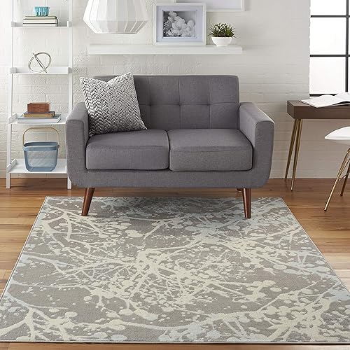 Nourison Jubilant - Alfombra gris abstracta de 4 x 6 pies, fácil de limpiar, no se desprende, dormitorio, sala de estar, comedor y cocina (4 x 6) disponible en Yaxa Peru
