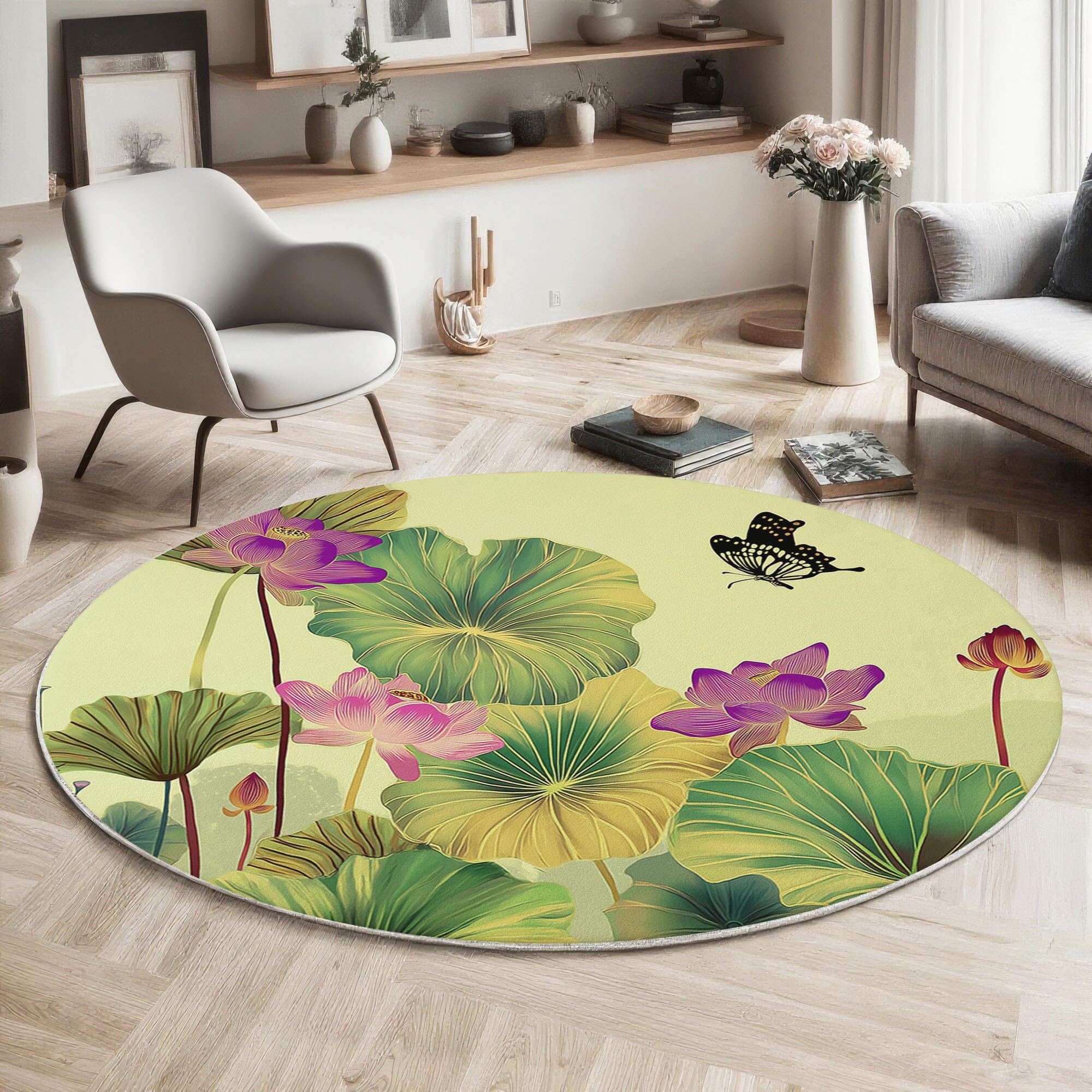 Tapis rond en décoration d'entrée et chambre esprit chine