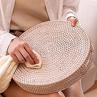 Vista 4 de Rattan Round Serving Tray, Decorative Coffee Table Tray, Ottoman Hand Woven Serving Basket with Handles, Wicker Fruit/Bread Serving Basket, 11.8