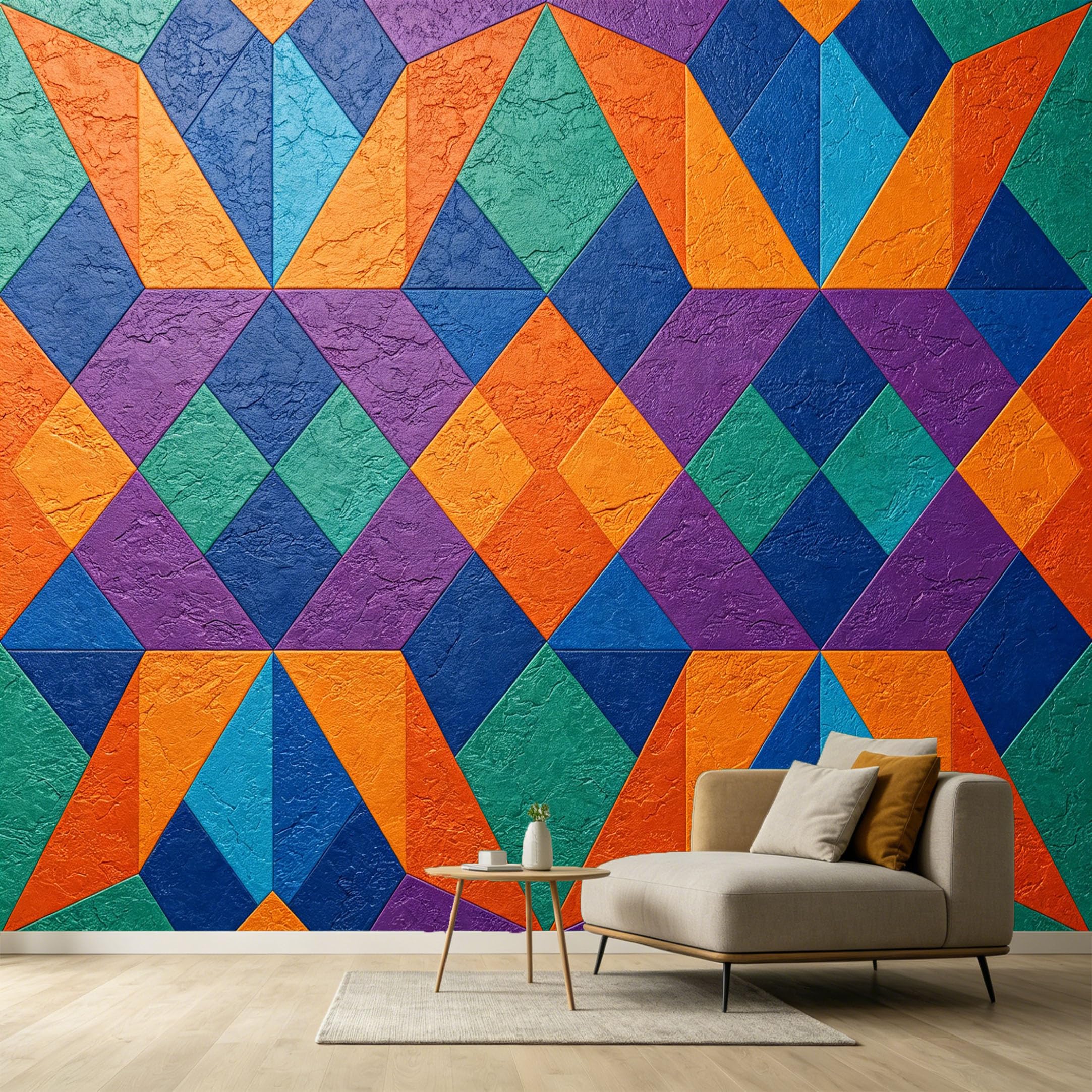 Custom Size Wall Murals Geometric Abstract Textured Art Colorful Triangle Pattern SelfAdhesive Wall Fabric Removable Large Wallpaper for Photo Living Room Interior Decor