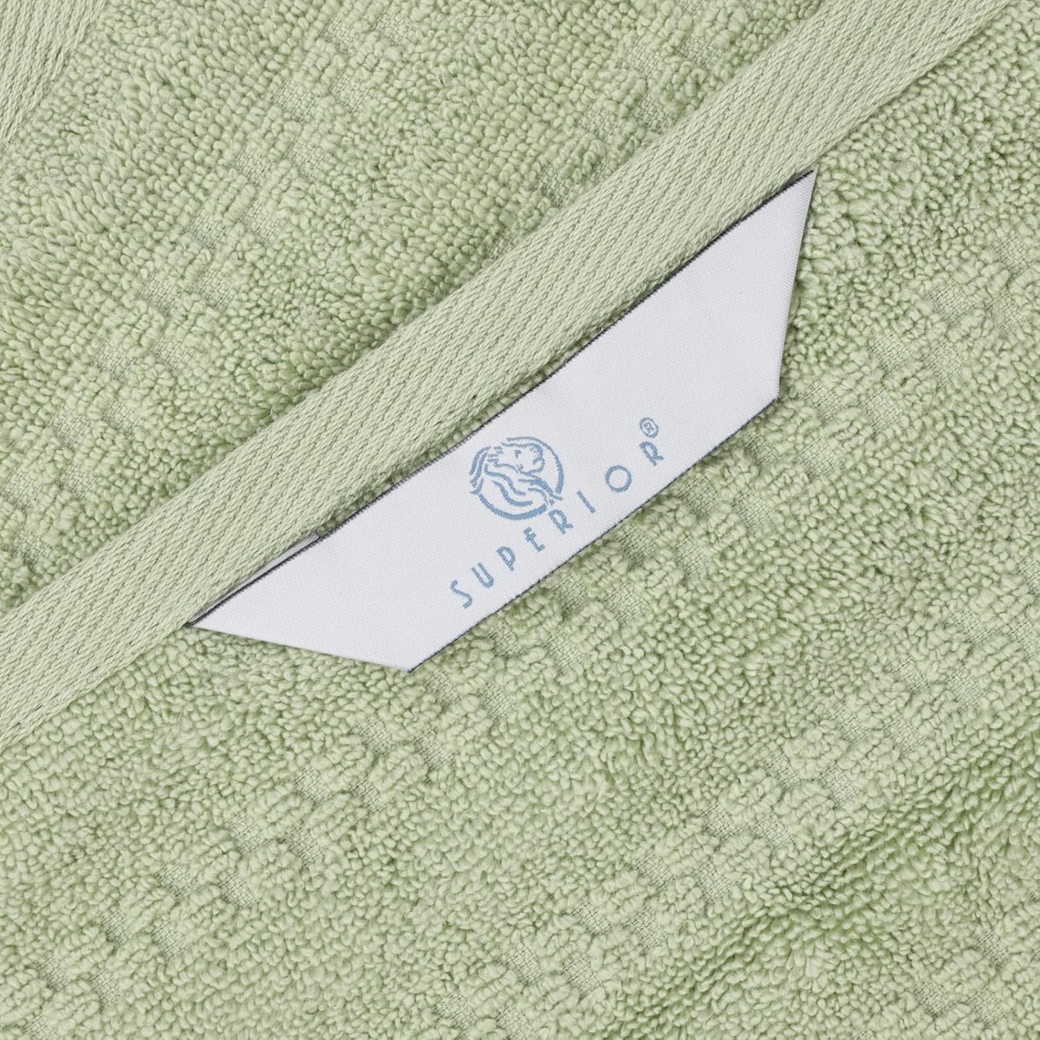 Superior Zuma Zero Twist Cotton Medium Weight Towels, for Guest Bath, Bathroom, Shower, Spa, Plush Towels, Bath Essentials, Waffle Textured Stripes, 6 Piece Assorted Towel Set, Green