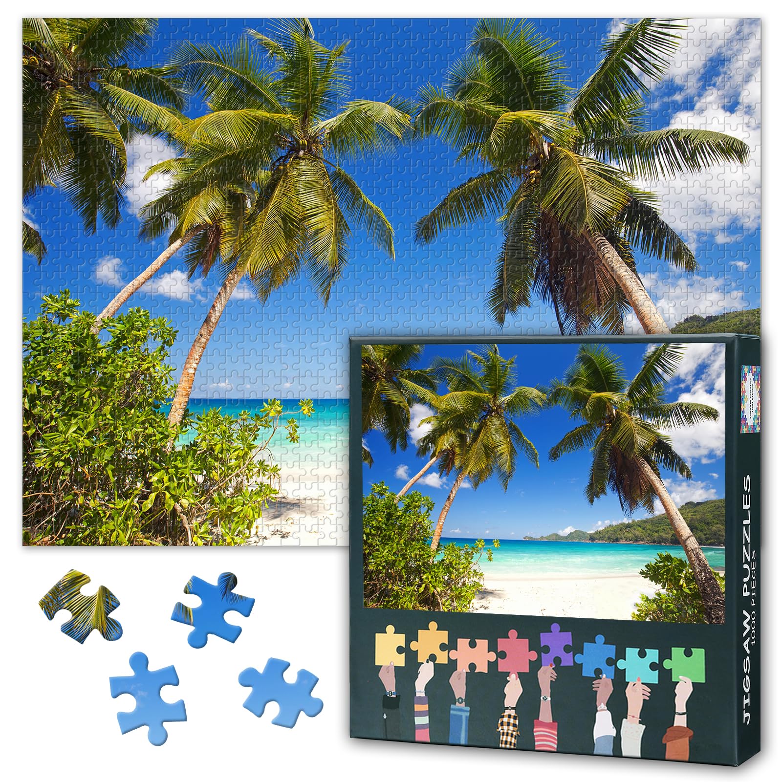 Beach Coconut Trees Jigsaw Puzzles - 50x70cm Blue Sky Sands Puzzle,1000 Pieces Challenging Parlour Games for Adults & Families Unique Gifts
