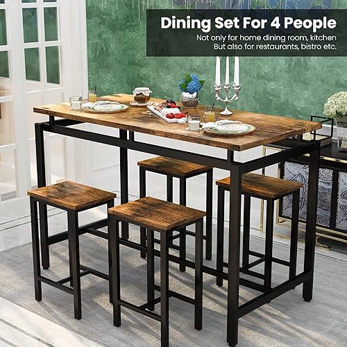 Miniatura 4 de Recaceik Juego de 4 mesas de comedor para 4 mesas y sillas de cocina, juego de mesa de bar de 5 piezas con 4 taburetes, mesa de comedor de altura de