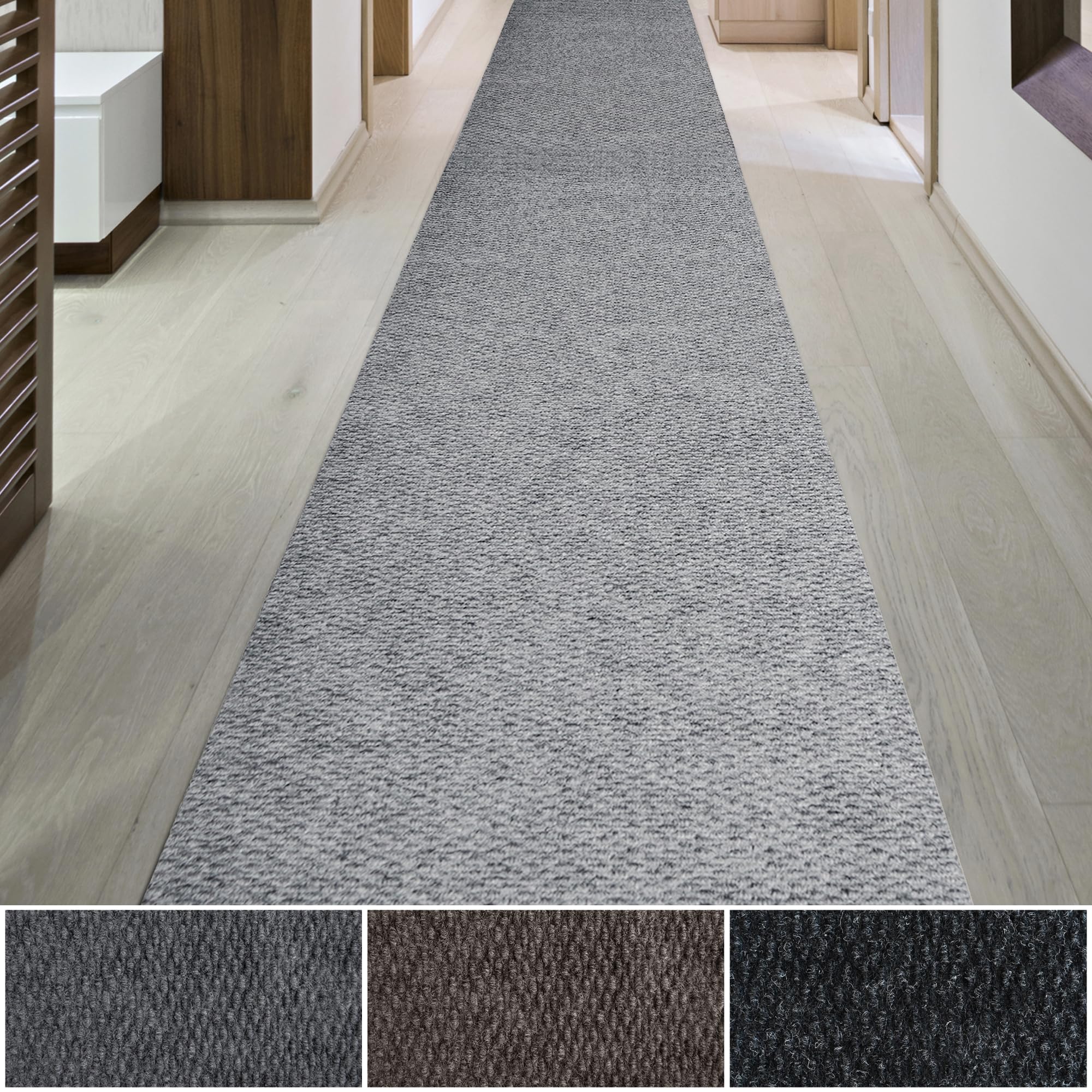 iCustomRug Entryway Mat, 3 x 9ft, Grey, Indoor/Outdoor, Waterproof TPR Backing, Low-Profile All-Weather Utility Carpet