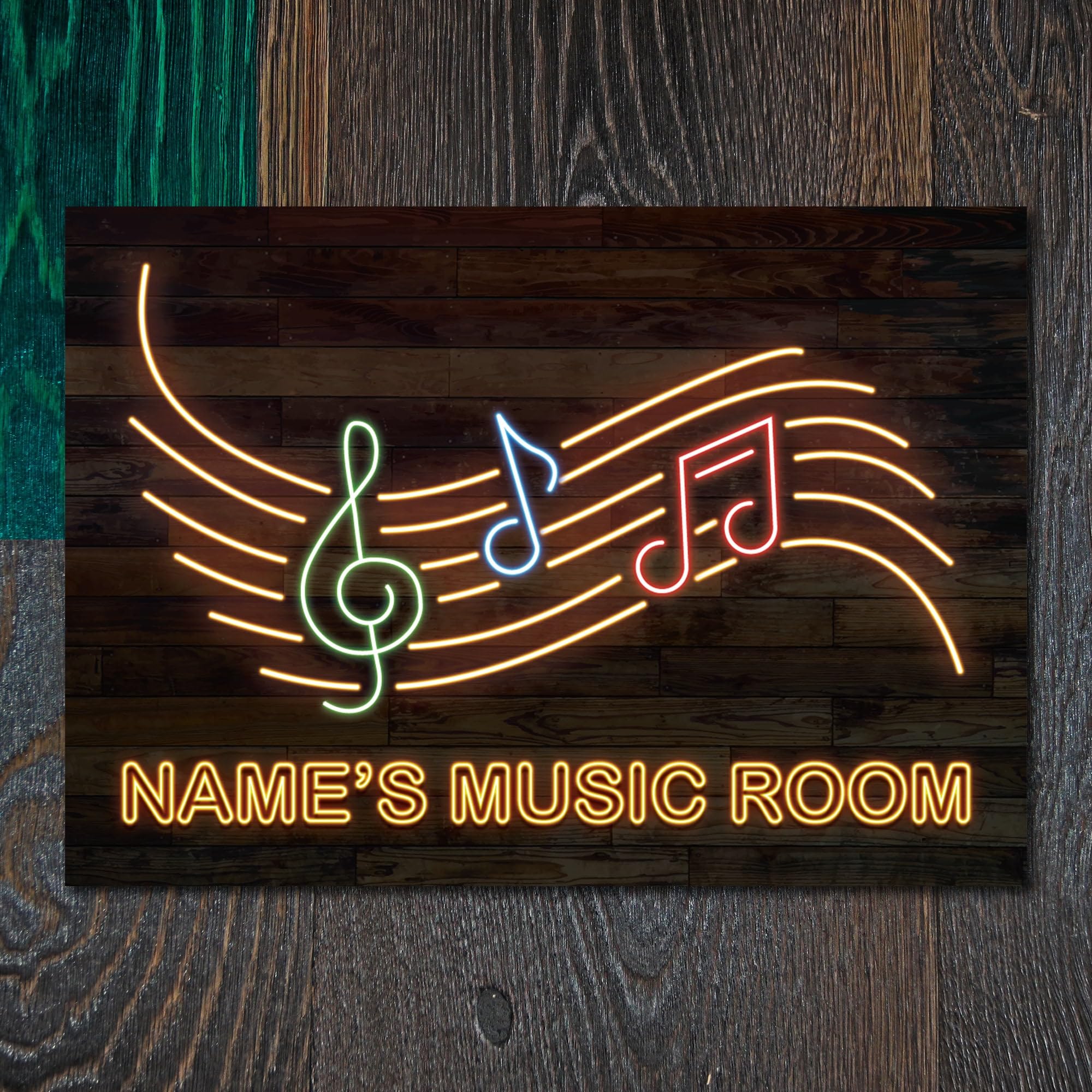 Personalised Neon Effect Music Room Drum Guitar Sign Custom Gift Metal Plaque