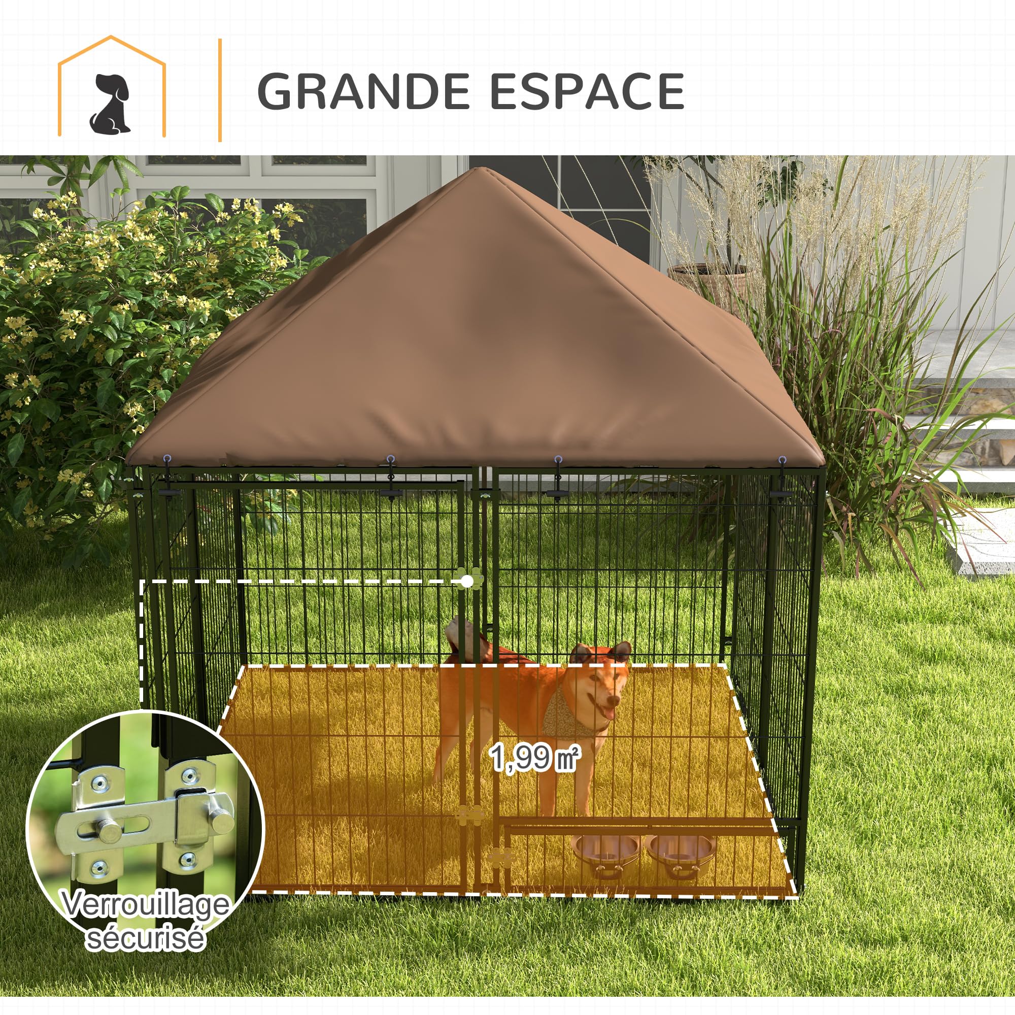 PawHut Chenil extérieur pour Chiens en métal et Tissu Oxford avec Toit résistant aux intempéries 141 x 141 x 151 cm Noir