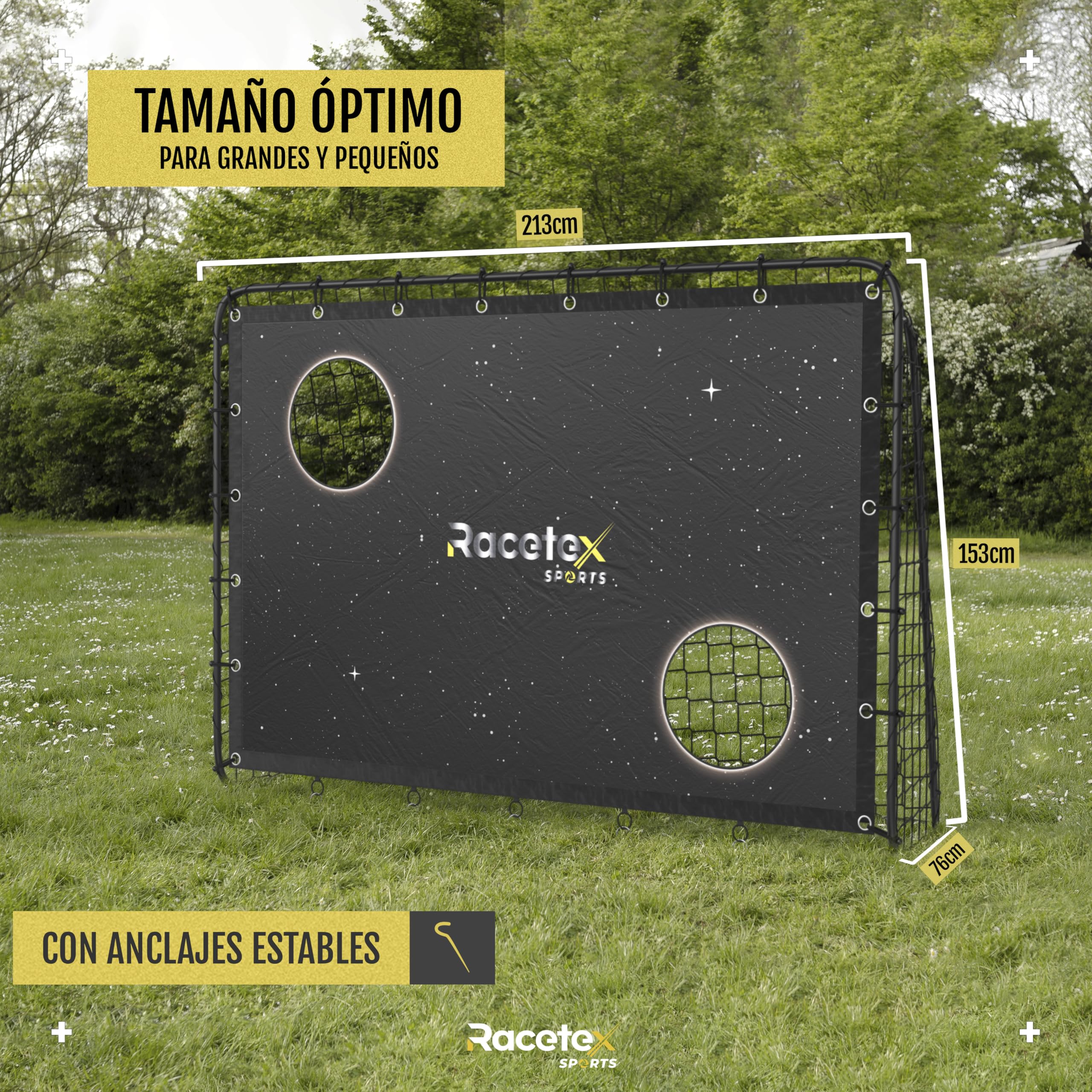 Racetex Portería de Fútbol para Niños y Adultos - Panel de Tiro Con Revestimiento Anti-óxido - para Jardín Con Anclajes - Baliza de Fútbol
