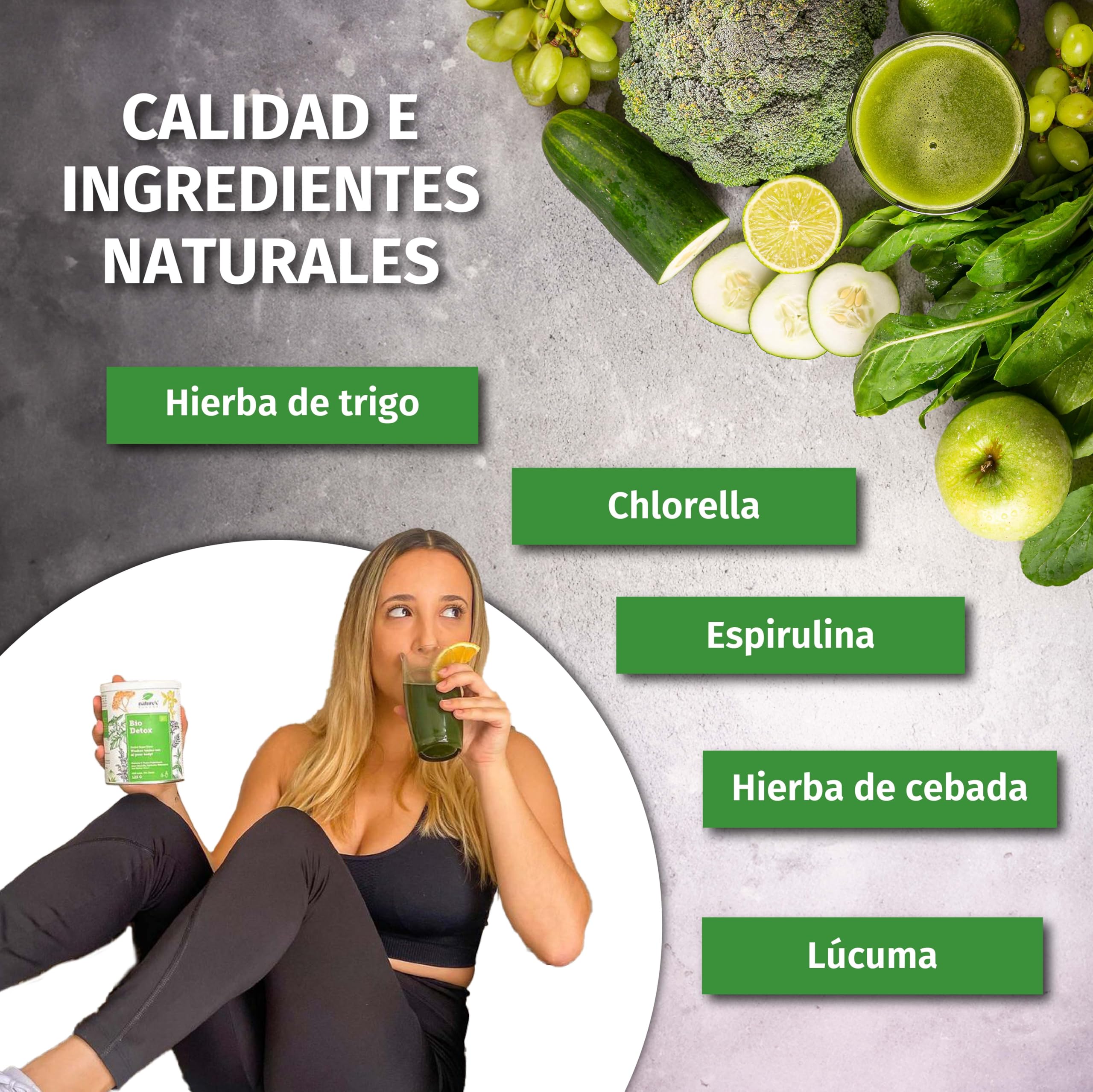 Nature's Finest Bio Detox, Mezcla de Superalimentos 375 g (Paquete de 3) | mezcla verde ecológica - hierba de trigo y cebada, espirulina, chlorella y lúcuma - vegana, rica en fibra y proteínas